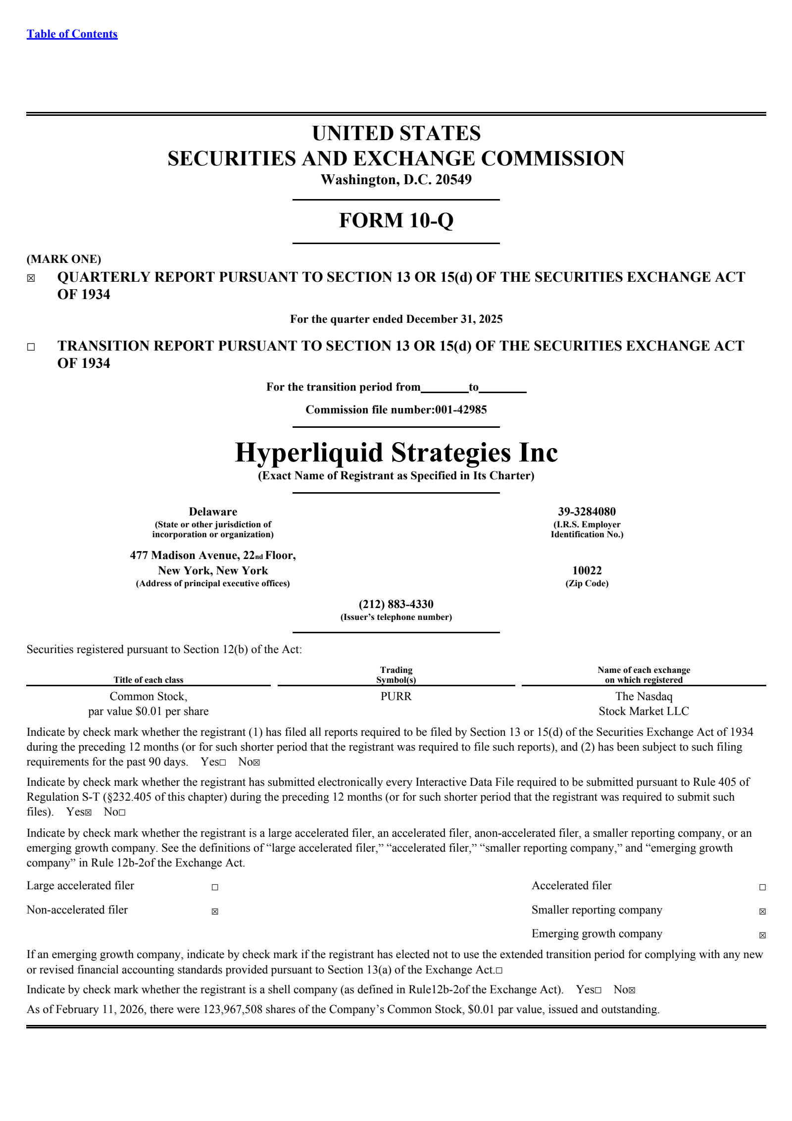 Hyperliquid Strategies' Q2 2026 Quarterly report