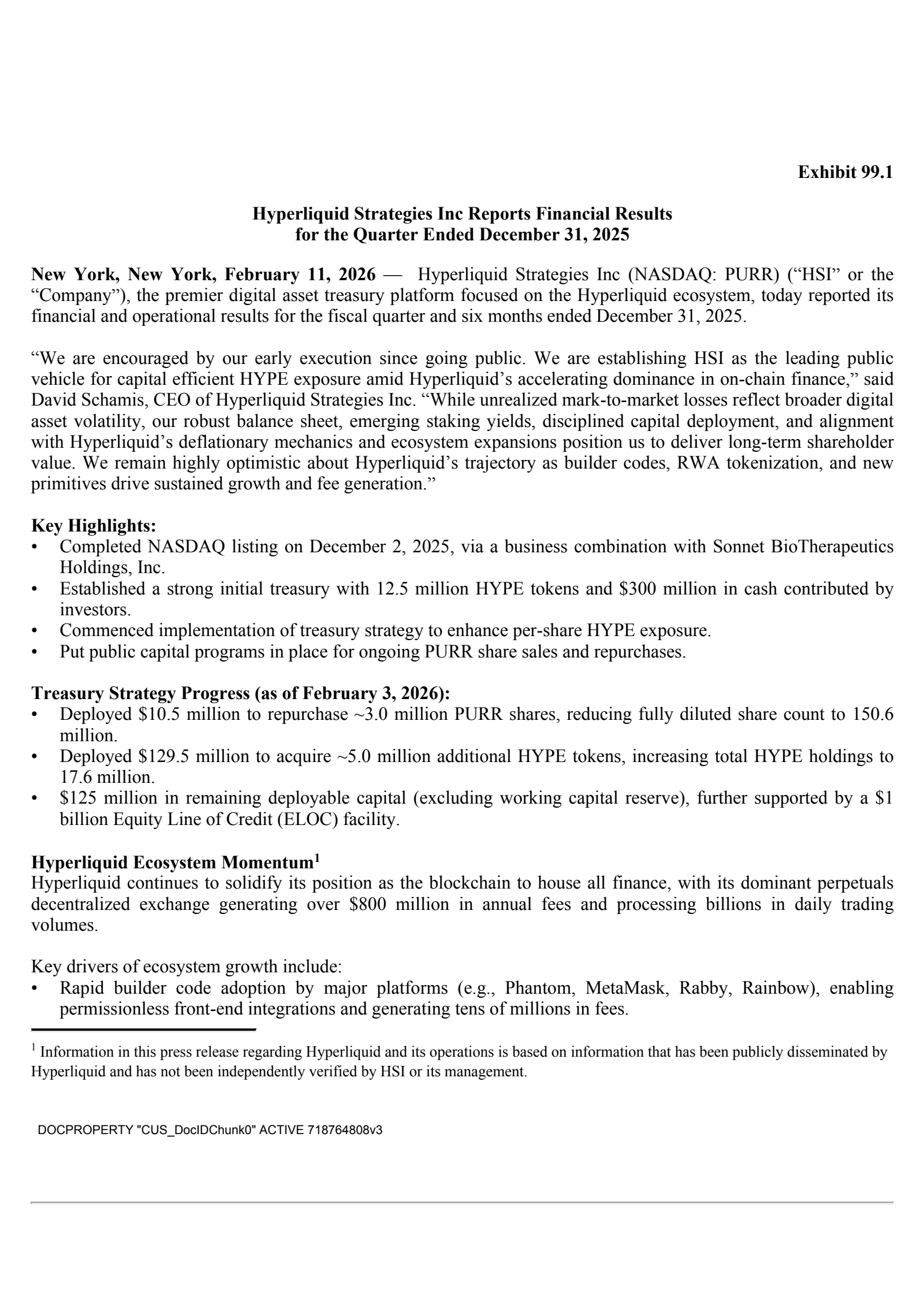Hyperliquid Strategies' Q2 2026 Press Release