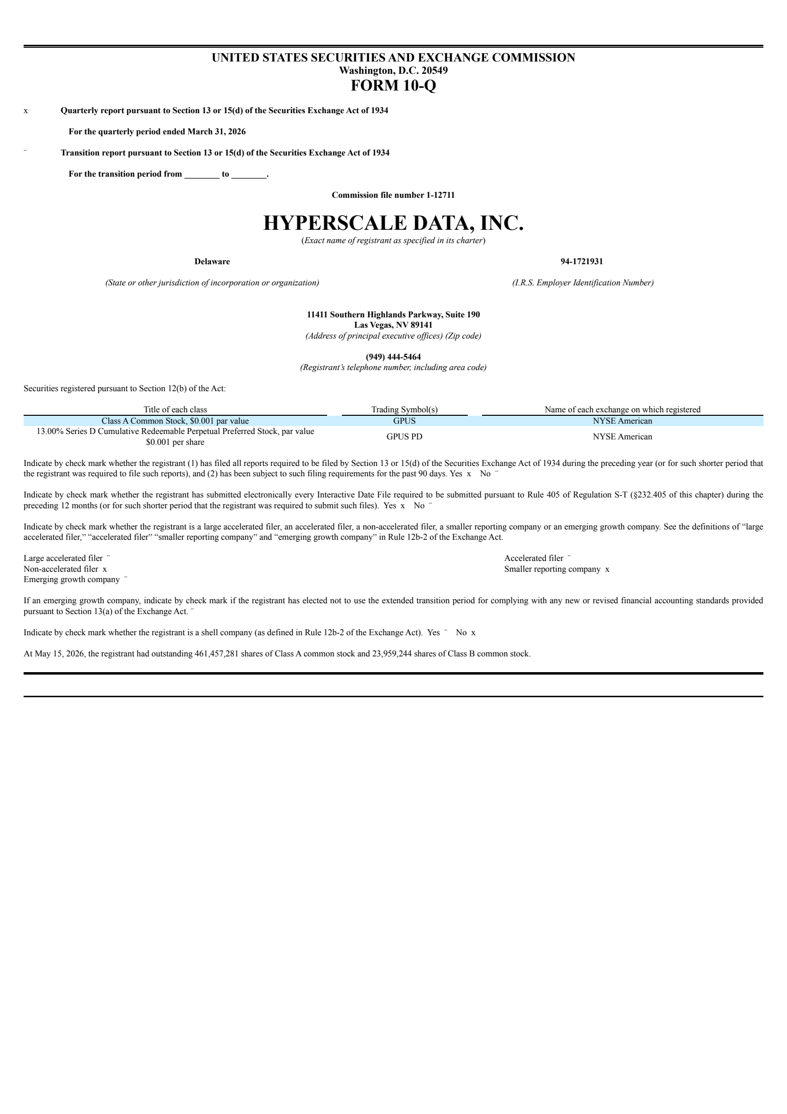 Hyperscale Data's Q1 2026 Quarterly report