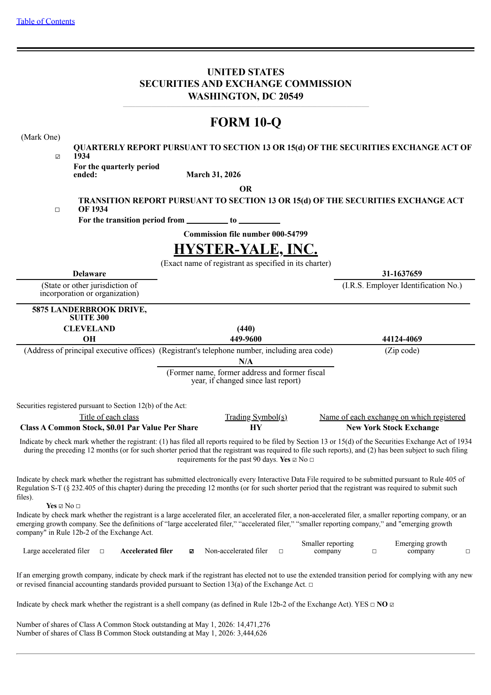 Hyster-Yale's Q1 2026 Quarterly report