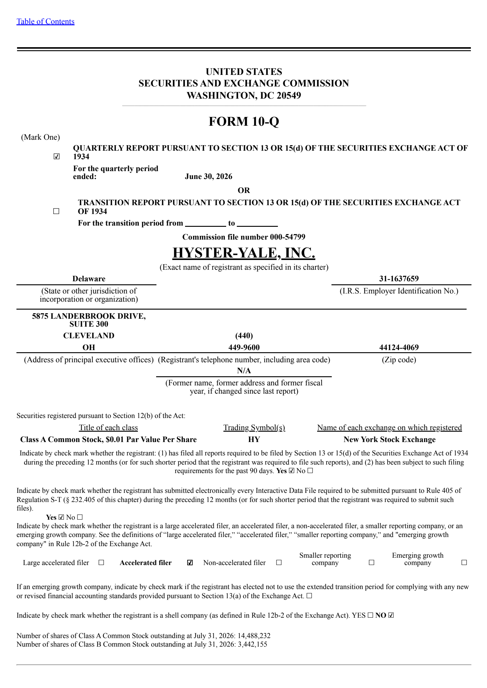 Hyster-Yale's Q2 2026 Quarterly report