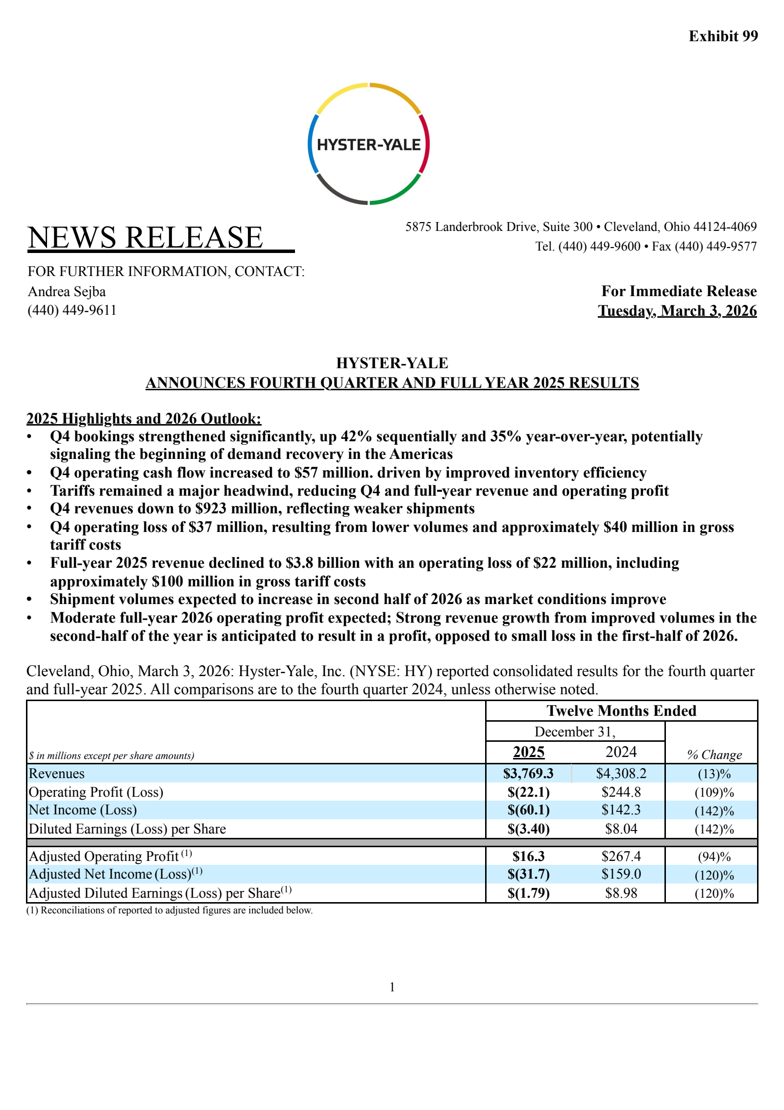 Hyster-Yale's Q4 2025 Press Release