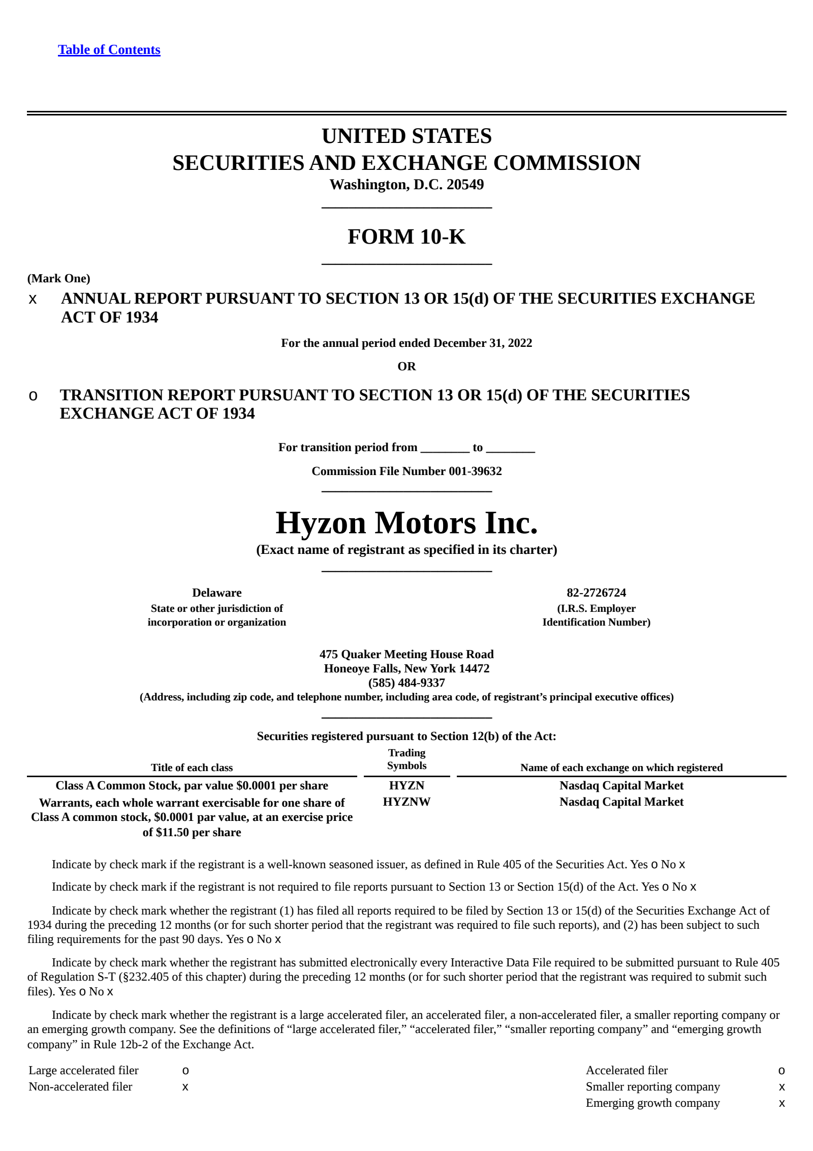 Hyzon Motors' Q4 2022 Annual report