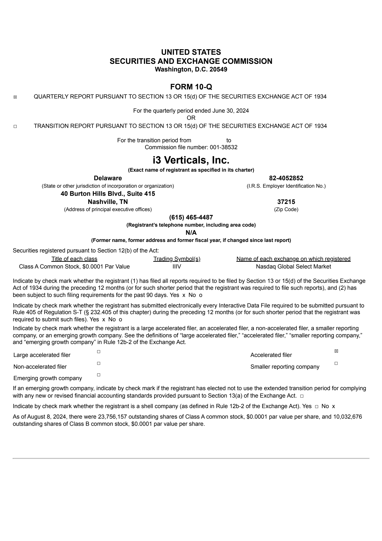 i3 Verticals' Q3 2024 Quarterly report