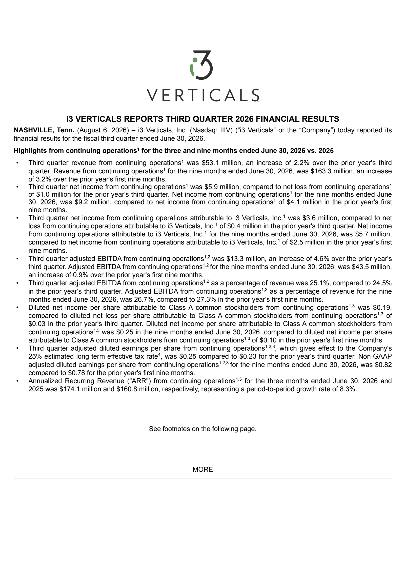 i3 Verticals' Q3 2026 Press Release