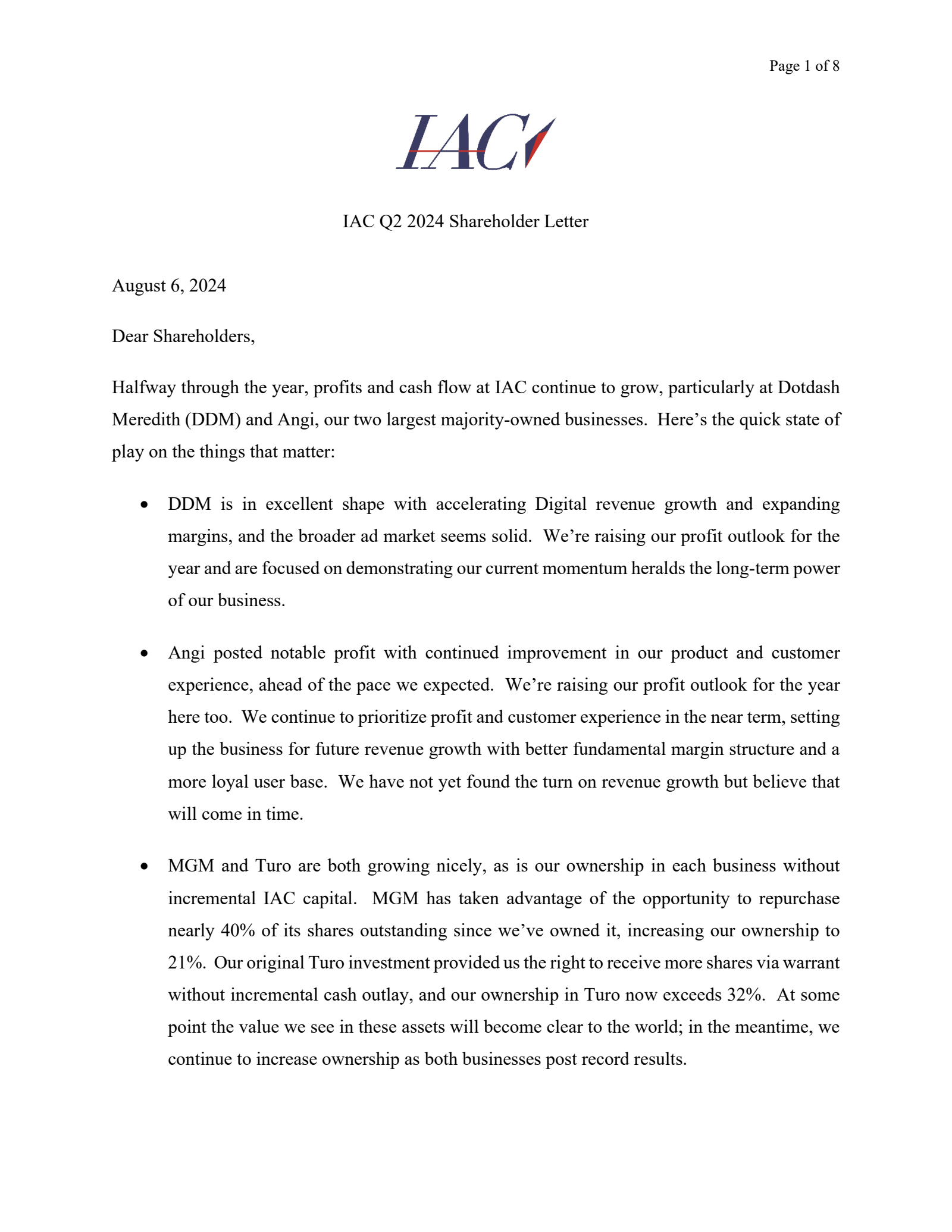 IAC's Q2 2024 Earnings Release