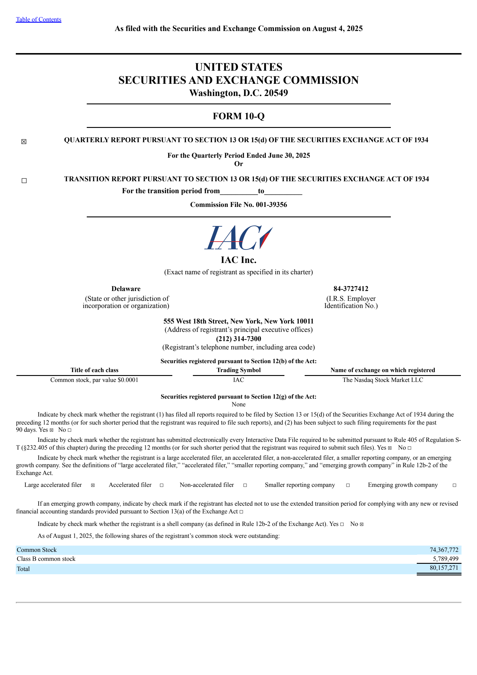 IAC's Q2 2025 Quarterly report
