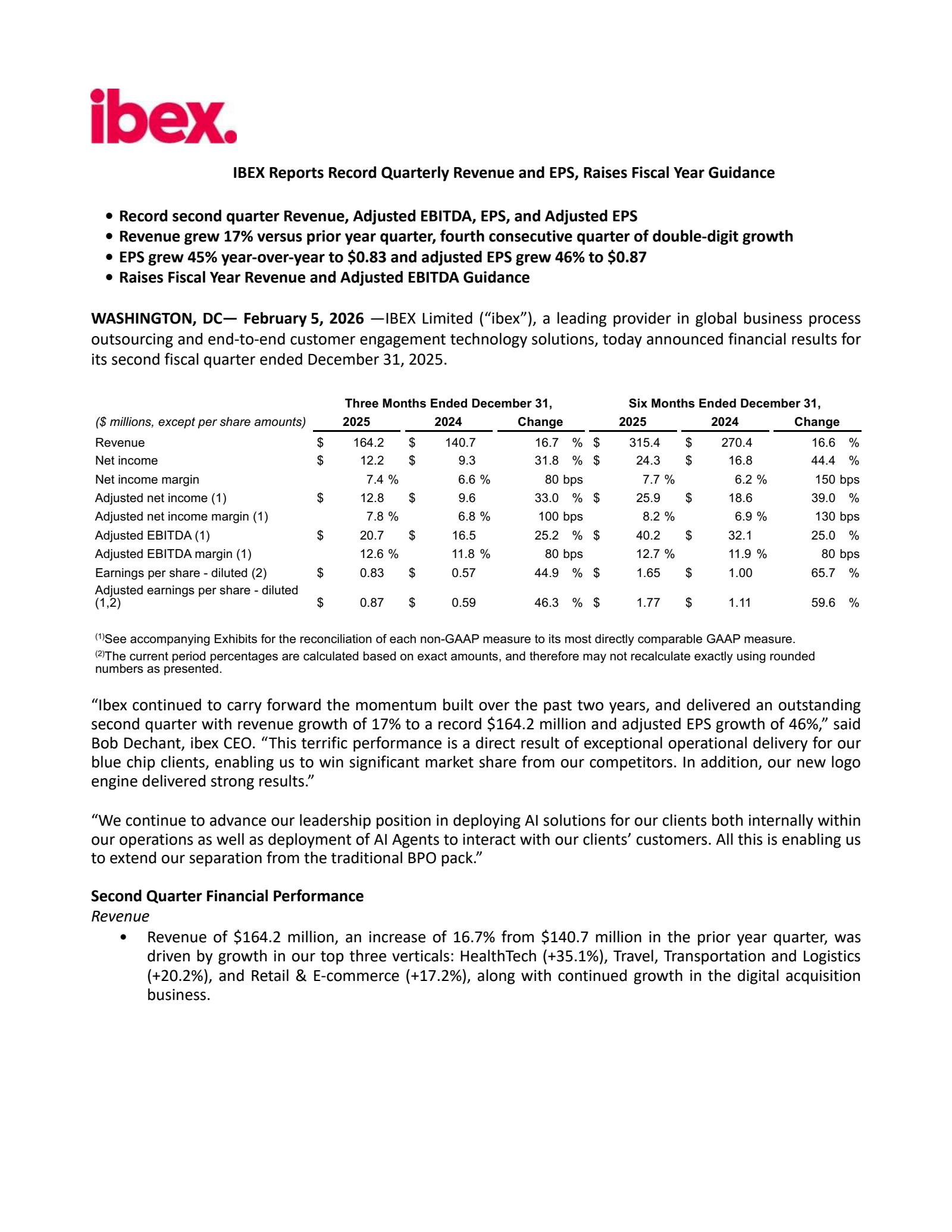 IBEX's Q2 2026 Press Release