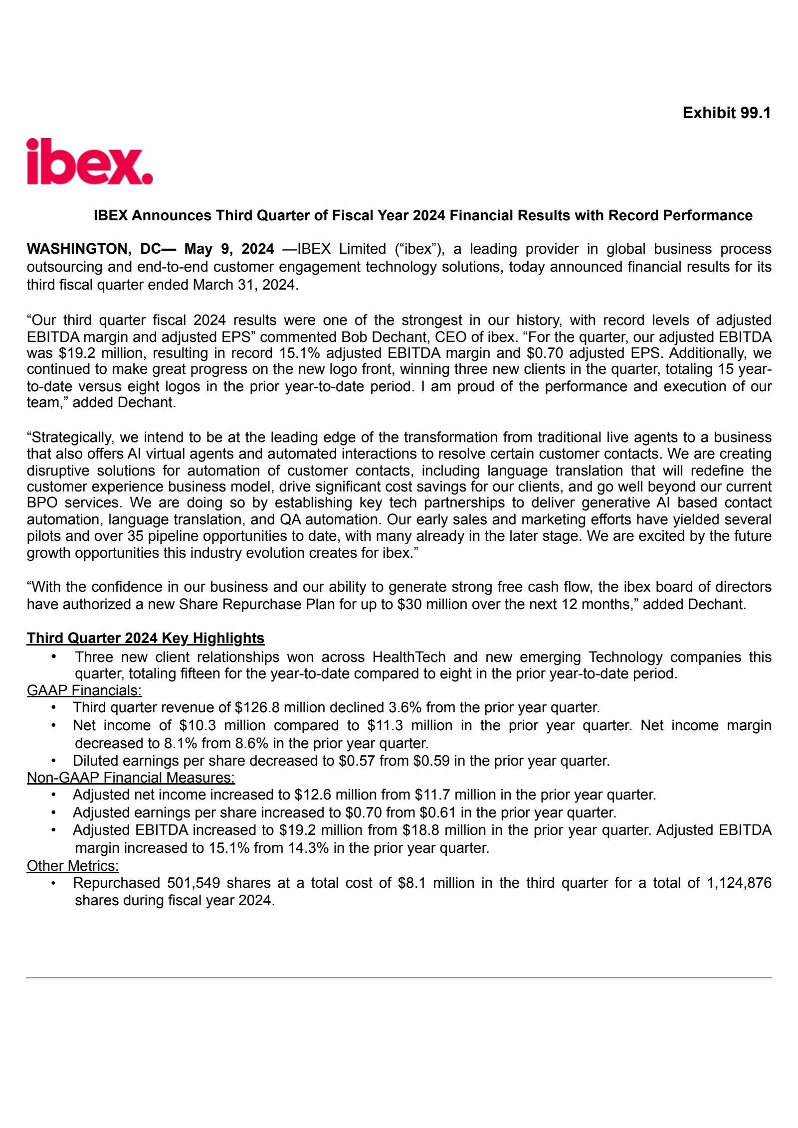IBEX's Q3 2024 Press Release