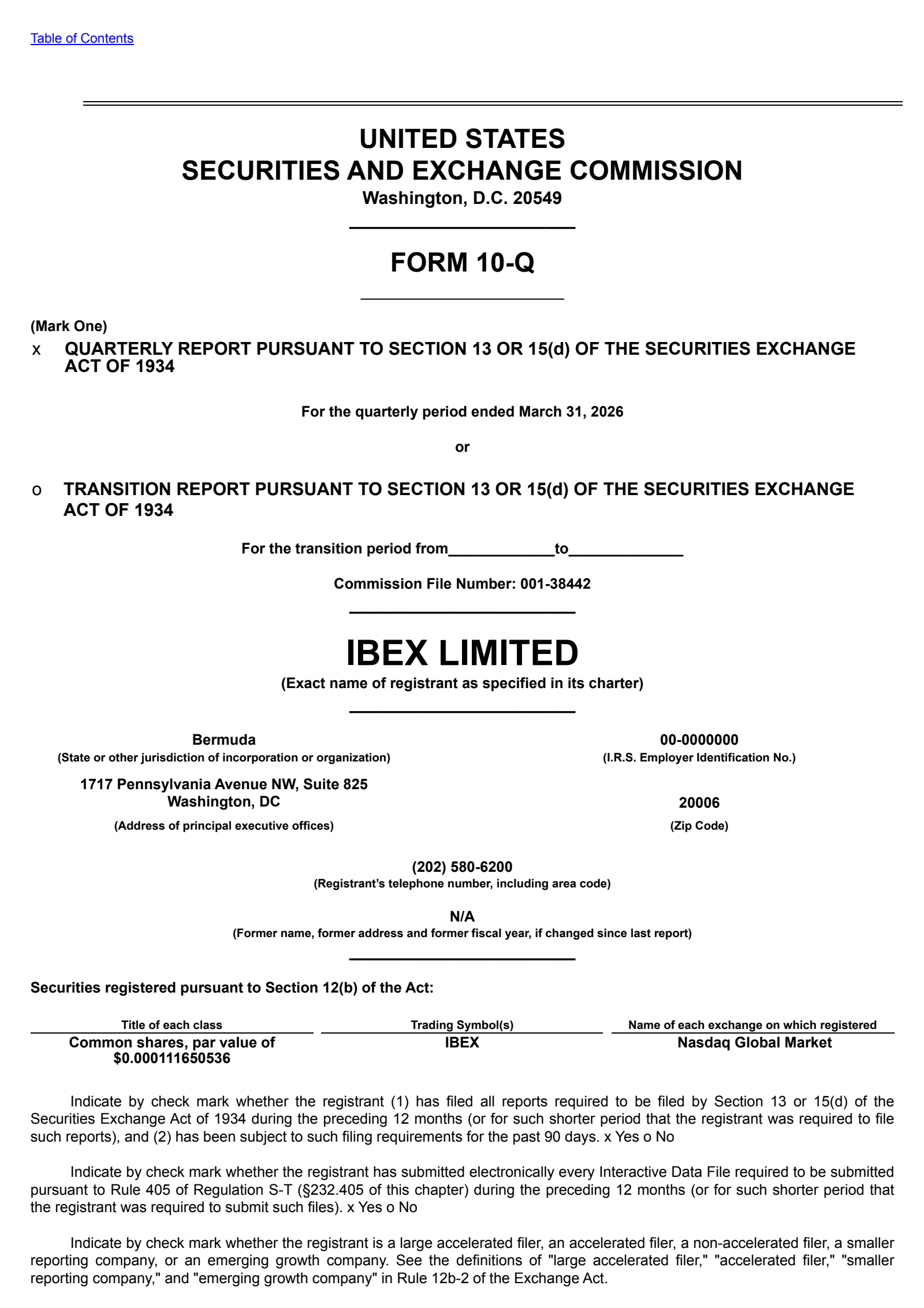 IBEX's Q3 2026 Quarterly report