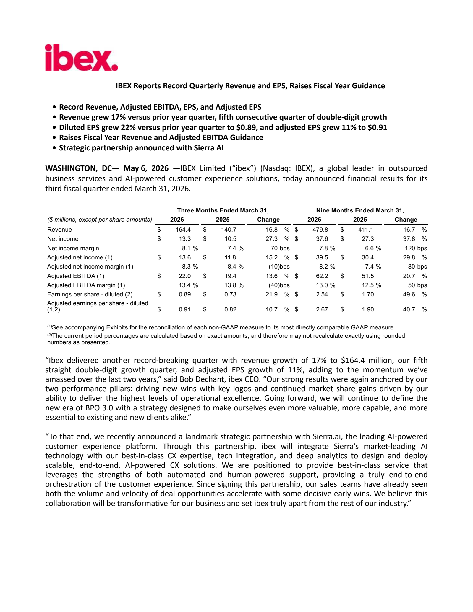 IBEX's Q3 2026 Press Release