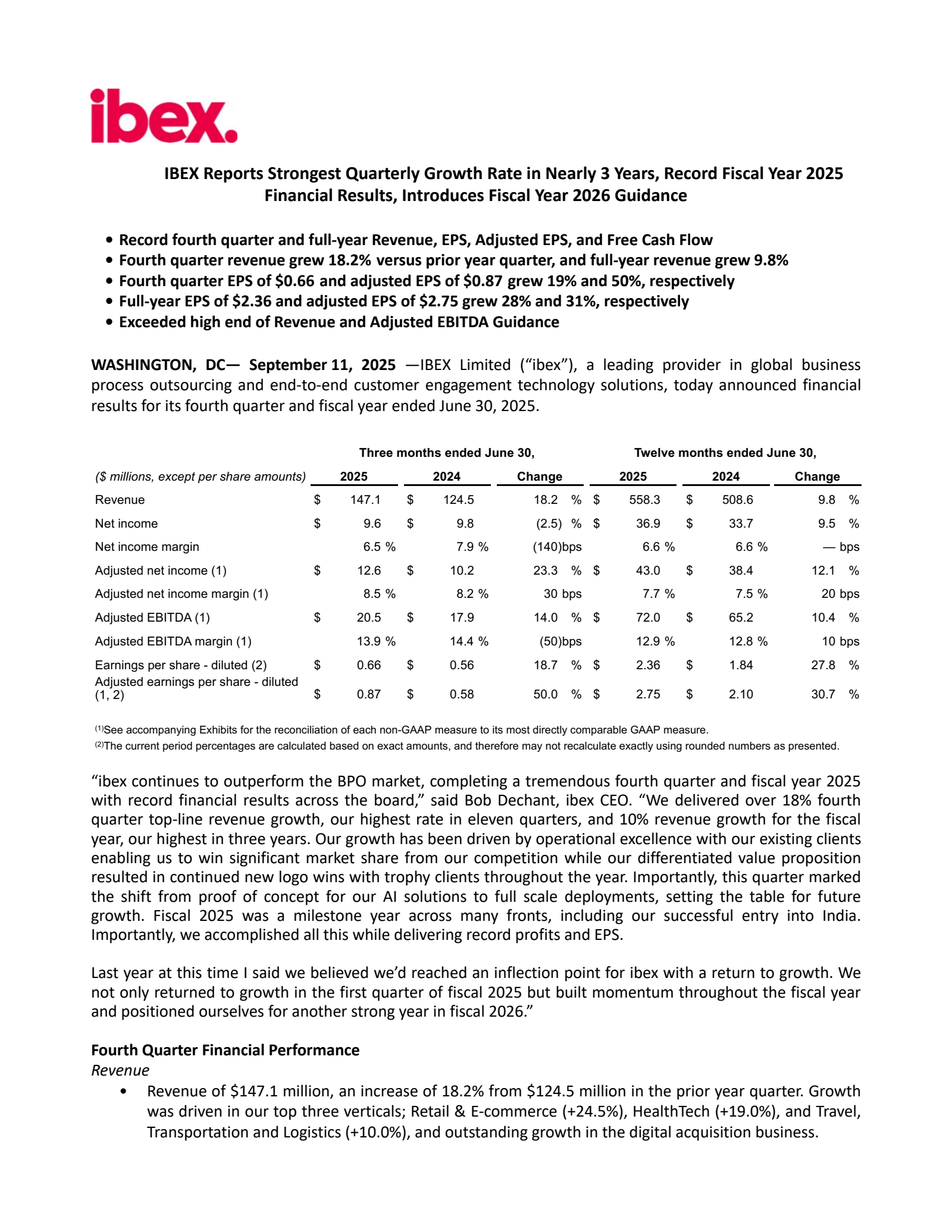 IBEX's Q4 2025 Earnings Release
