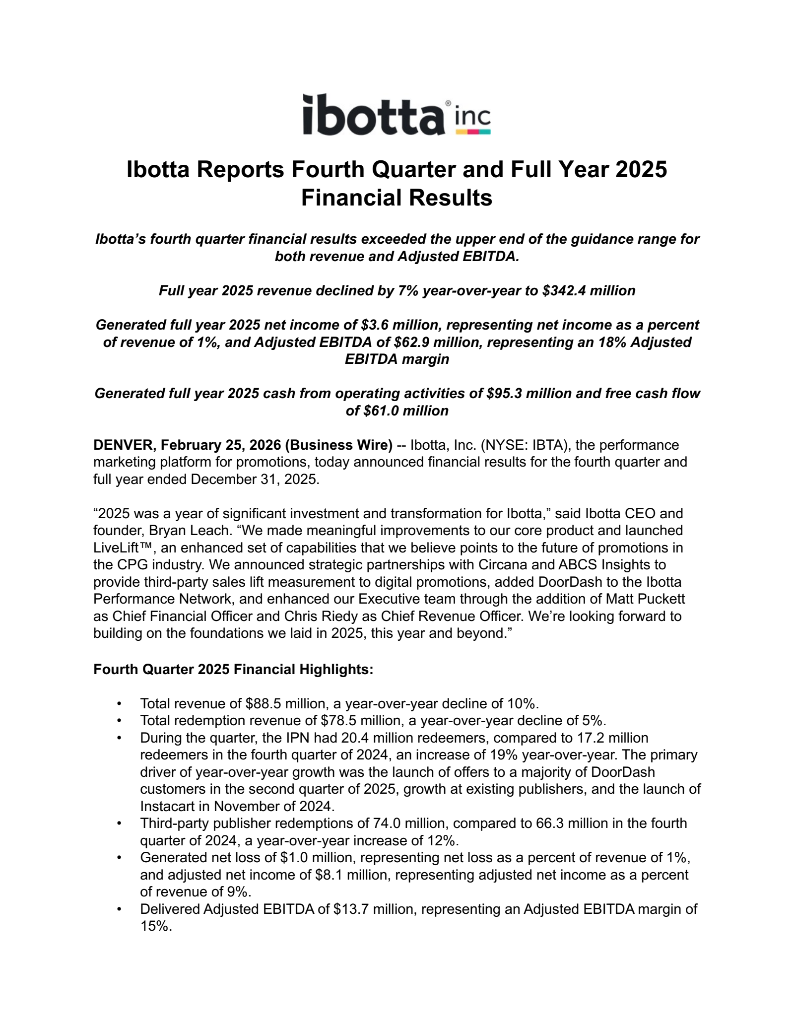 Ibotta's Q4 2025 Press Release