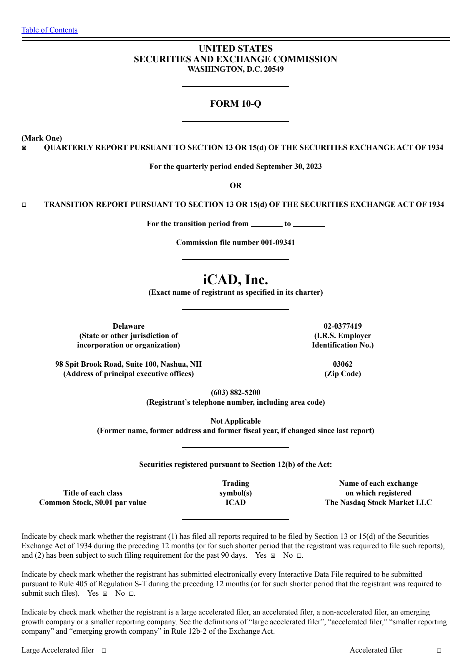 iCAD's Q3 2023 Quarterly report