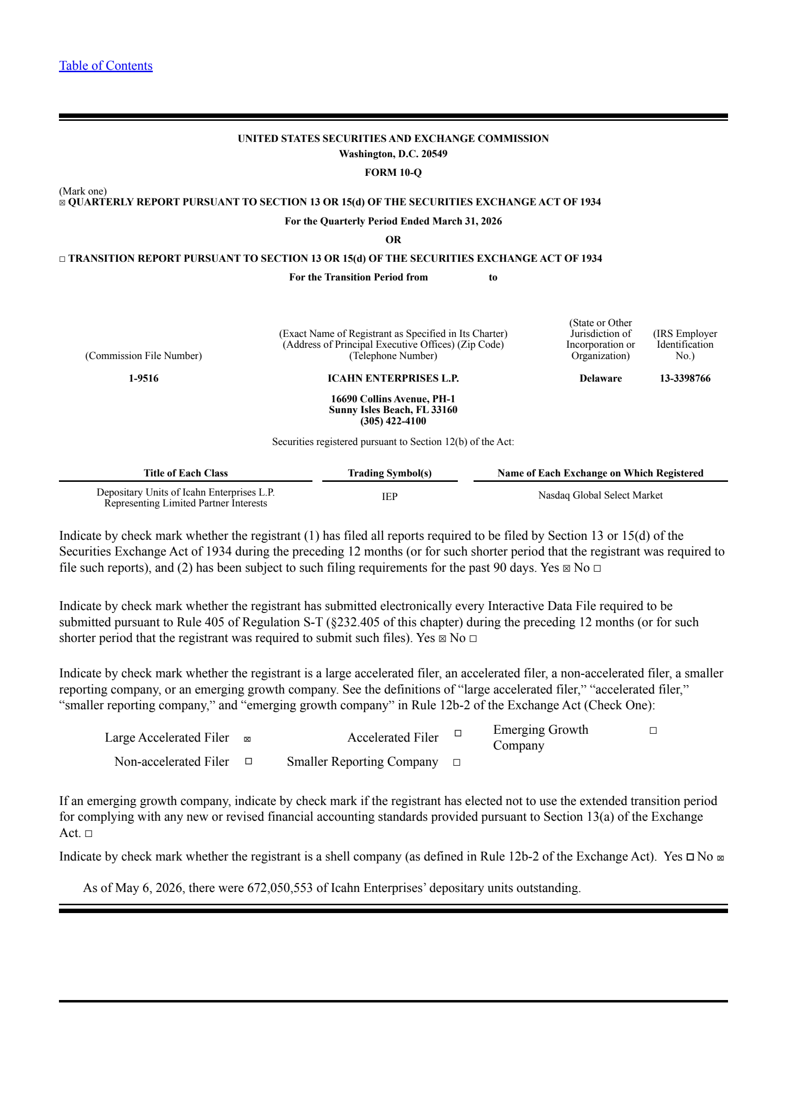 Icahn Enterprises' Q1 2026 Quarterly report