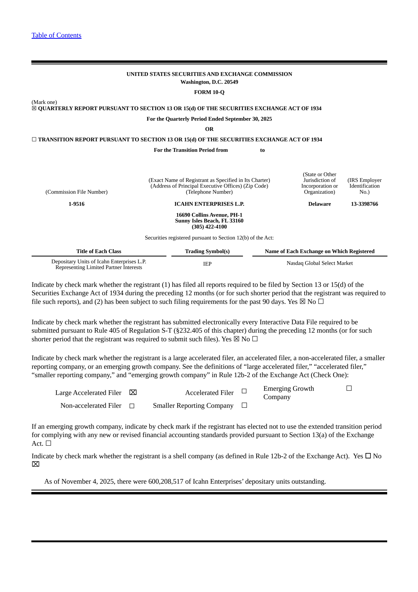 Icahn Enterprises' Q3 2025 Quarterly Report