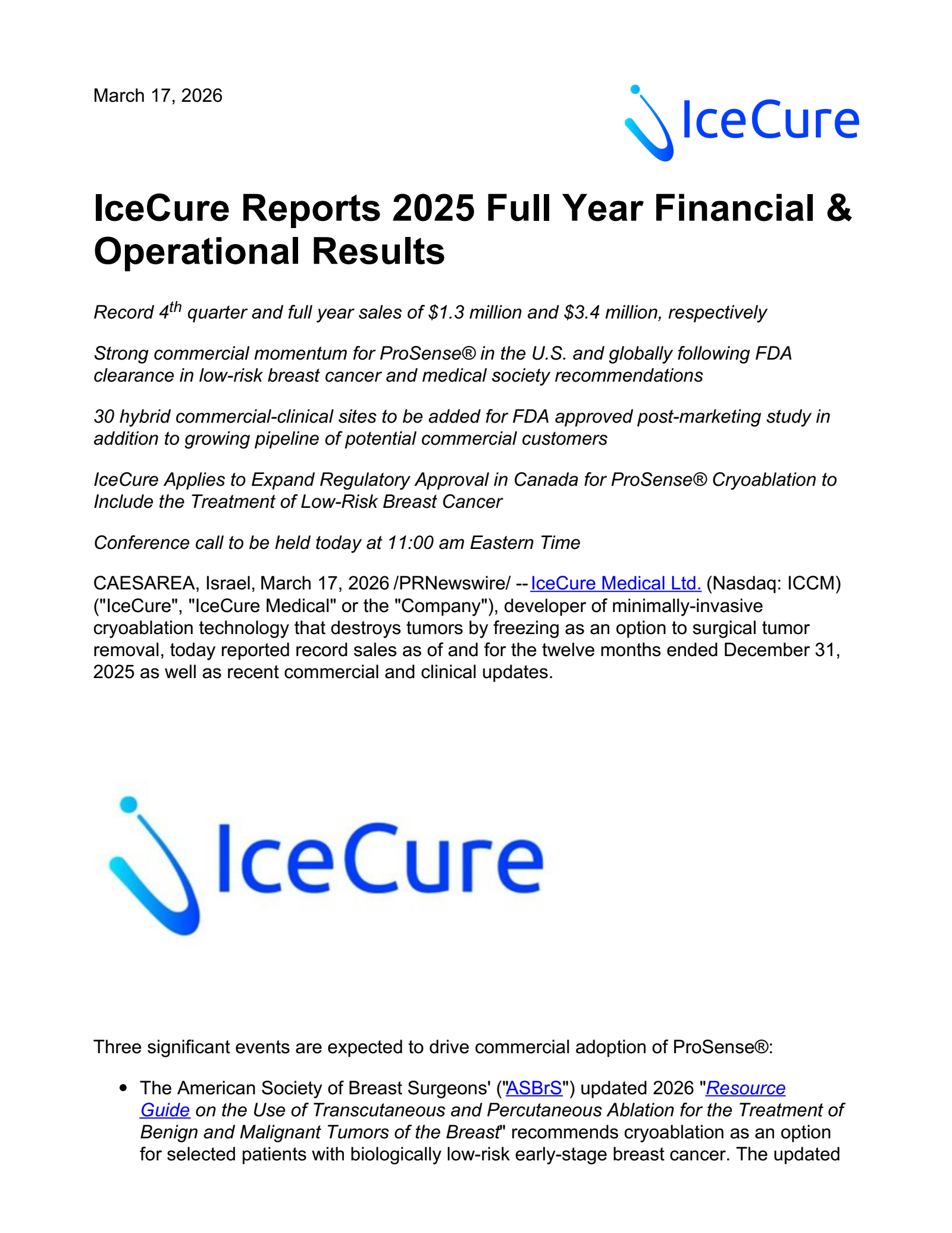 IceCure Medical's Q4 2025 Press Release