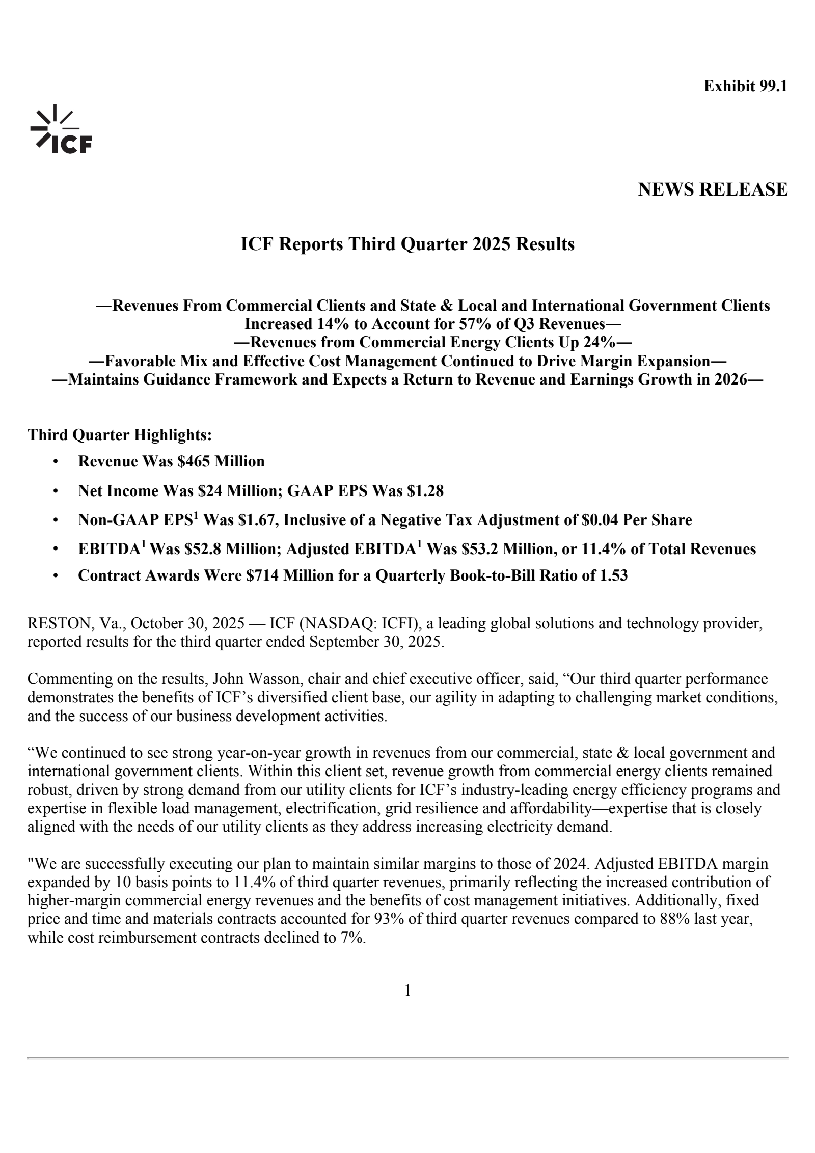 ICF International's Q3 2025 Earnings Release