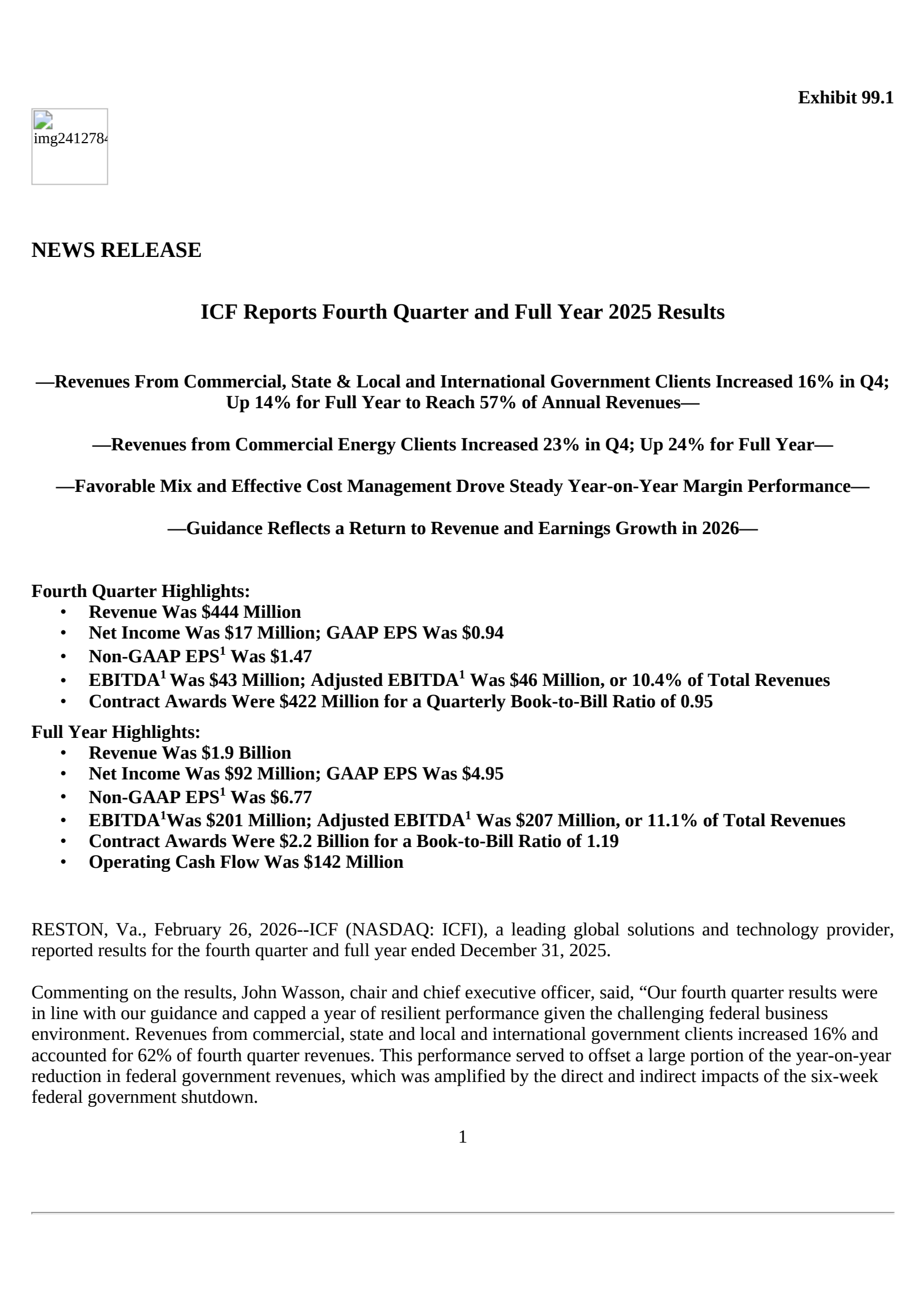 ICF International's Q4 2025 Press Release