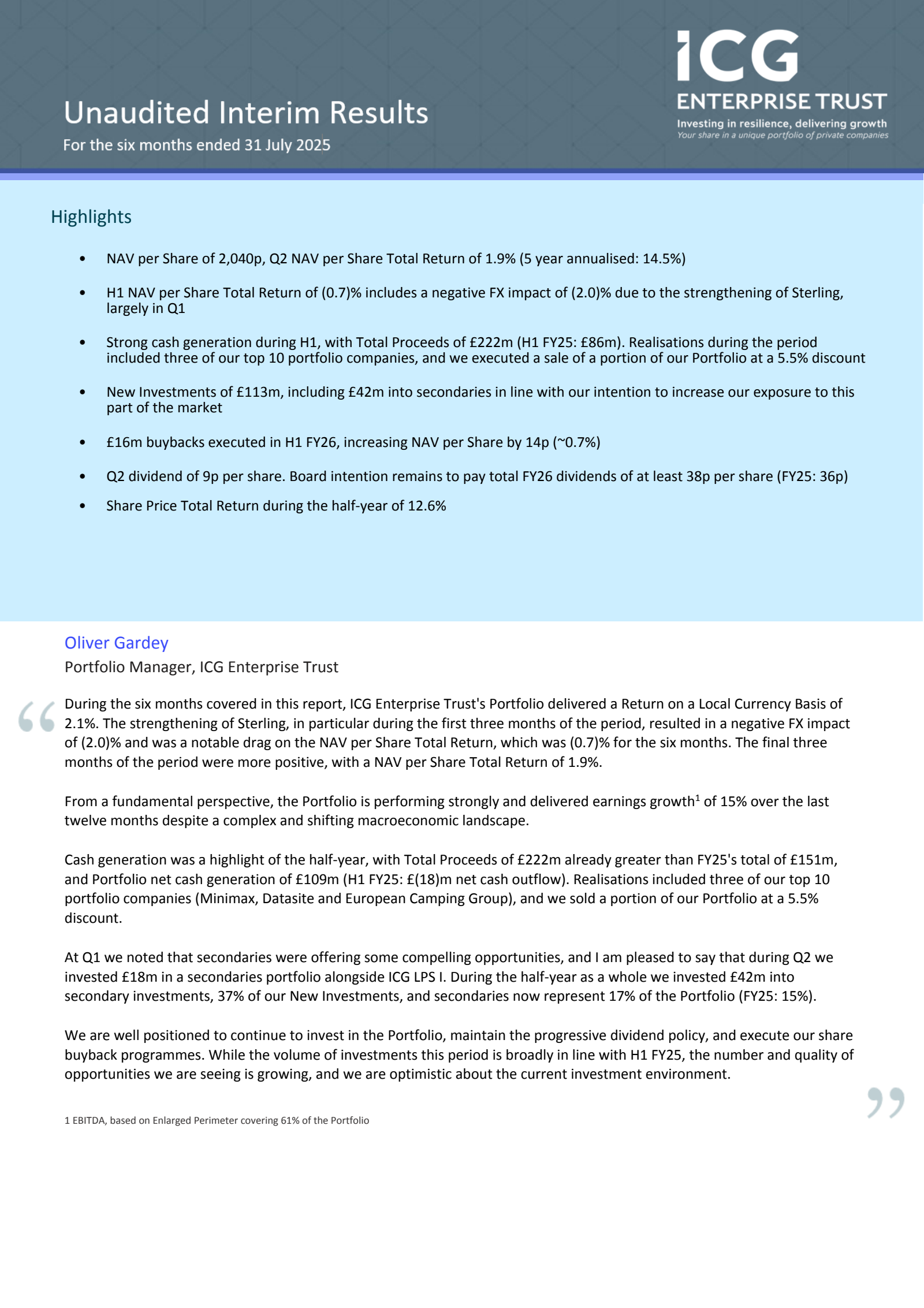 ICG Enterprise Trust's Q2 2026 Interim Report