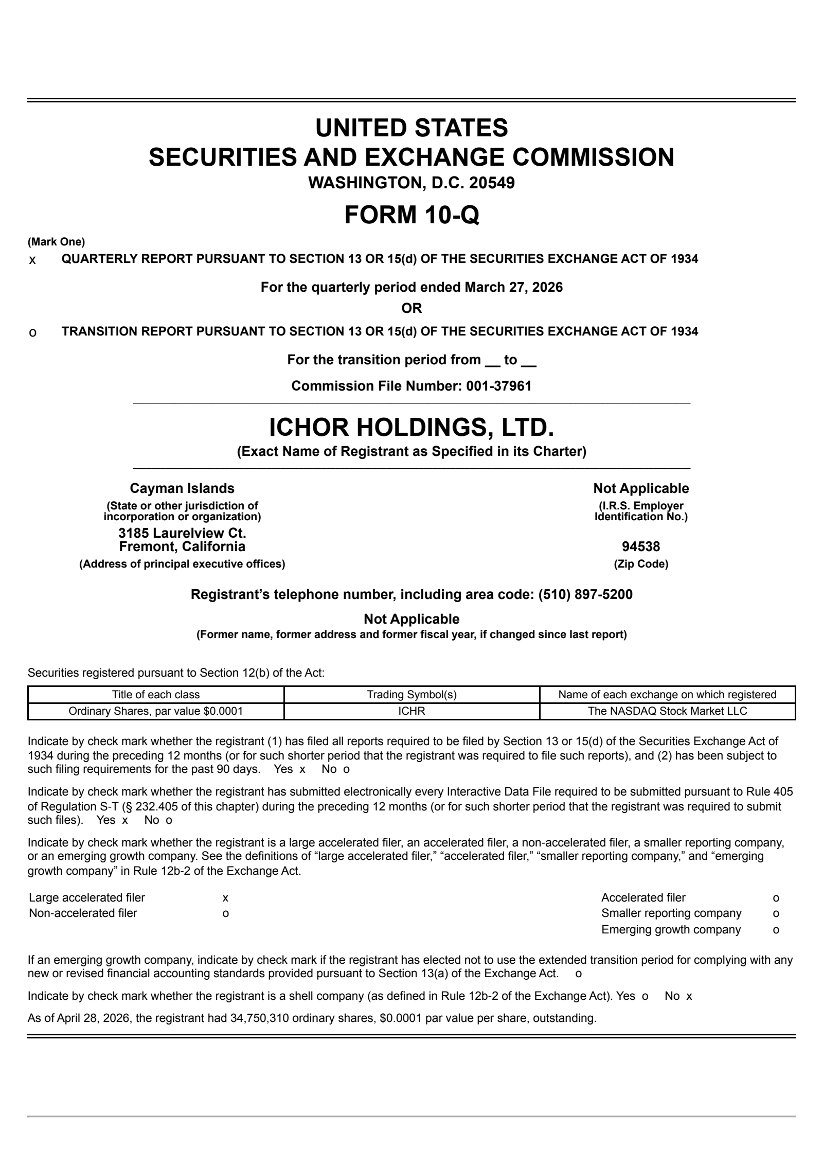 Ichor's Q1 2026 Quarterly report