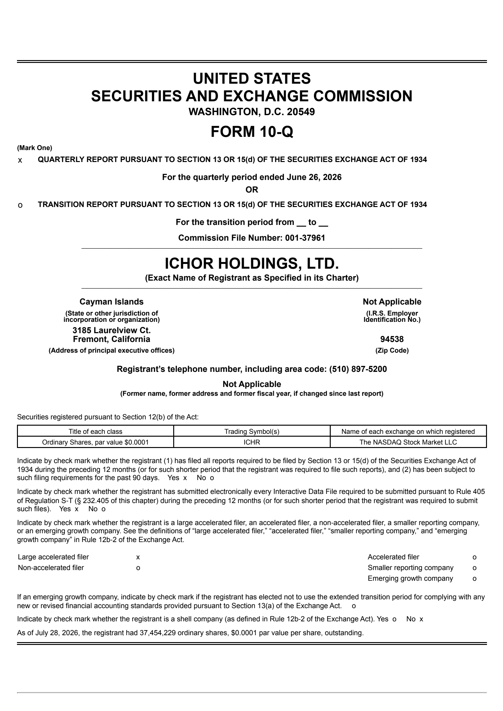 Ichor's Q2 2026 Quarterly report