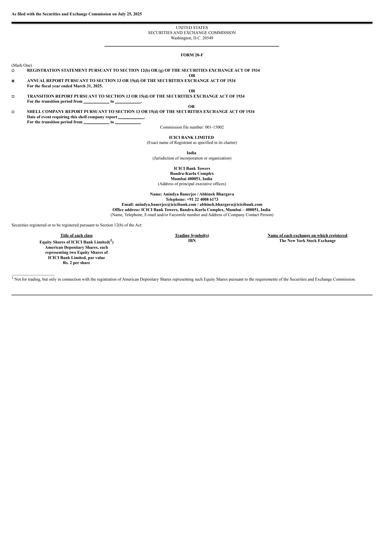 ICICI Bank's Q4 24/25 Annual report