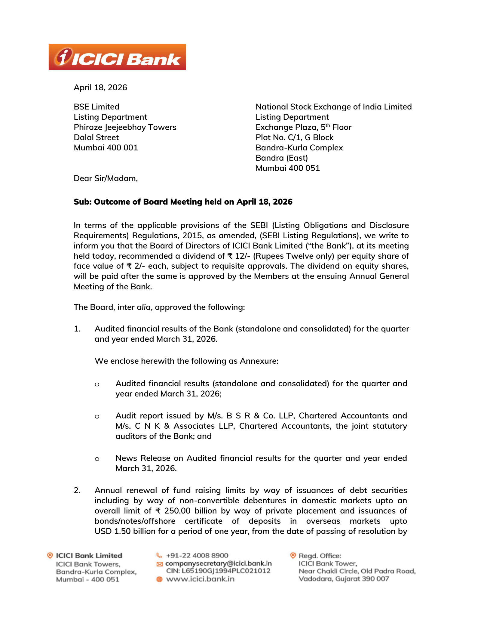ICICI Bank's Q4 25/26 Interim report