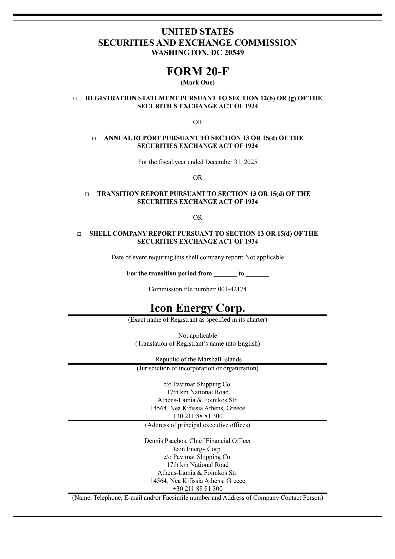 Icon Energy's Q4 2025 Annual report