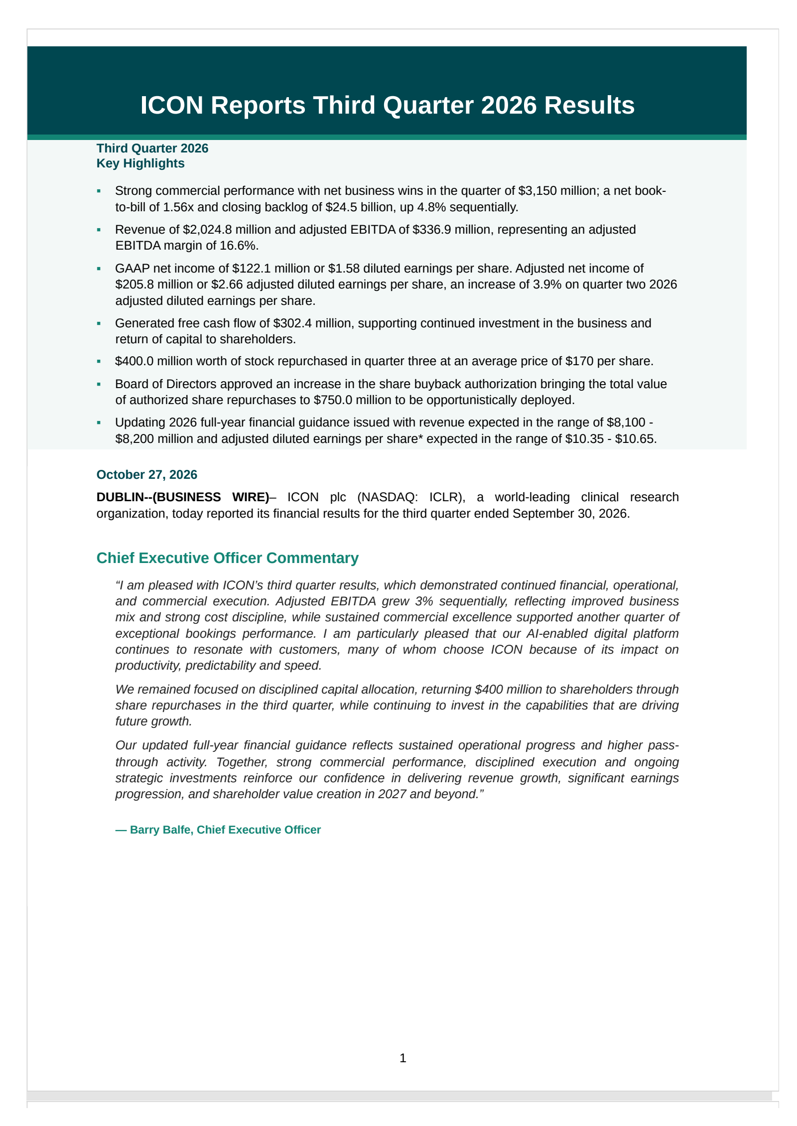 Icon (ICLR) Q3 2026 Earnings Results & Report