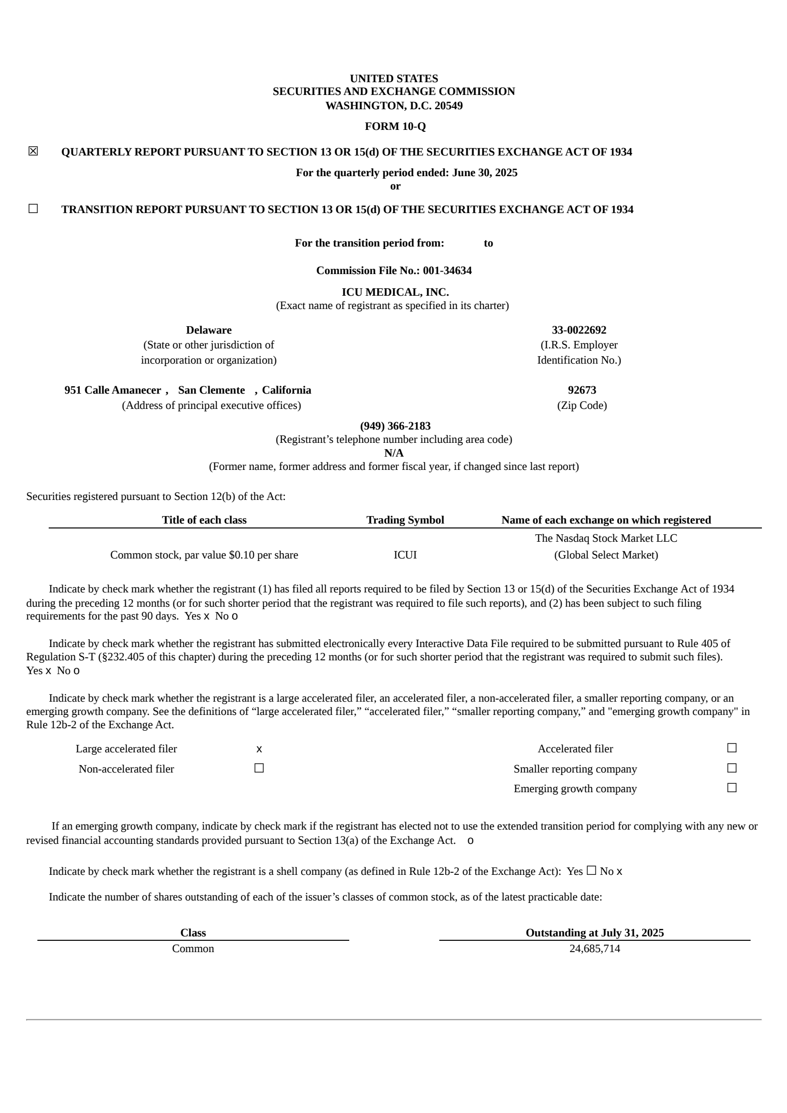 ICU Medical's Q2 2025 Quarterly report