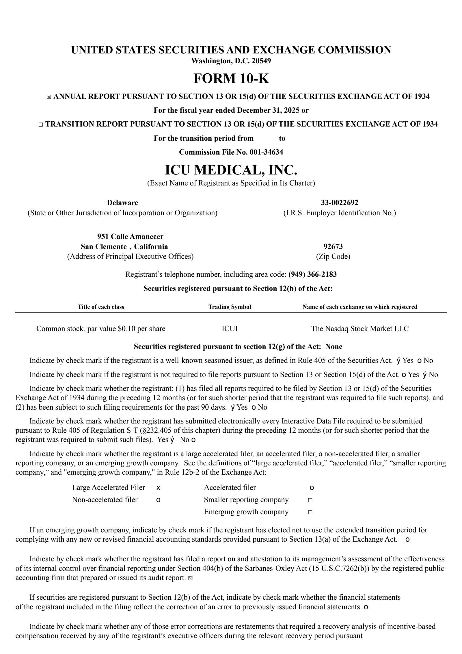 ICU Medical's Q4 2025 Annual report