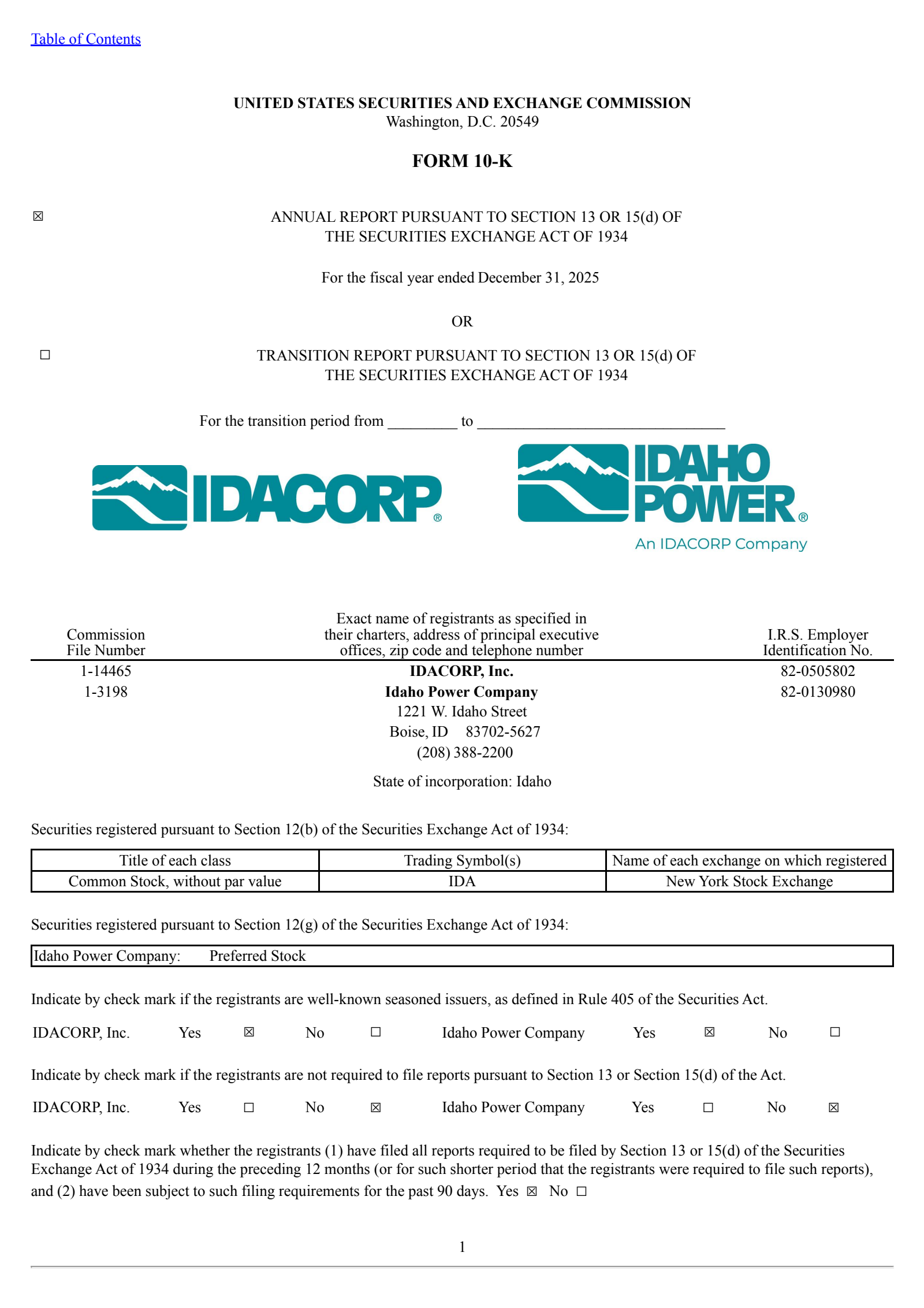 IDACORP's Q4 2025 Annual report