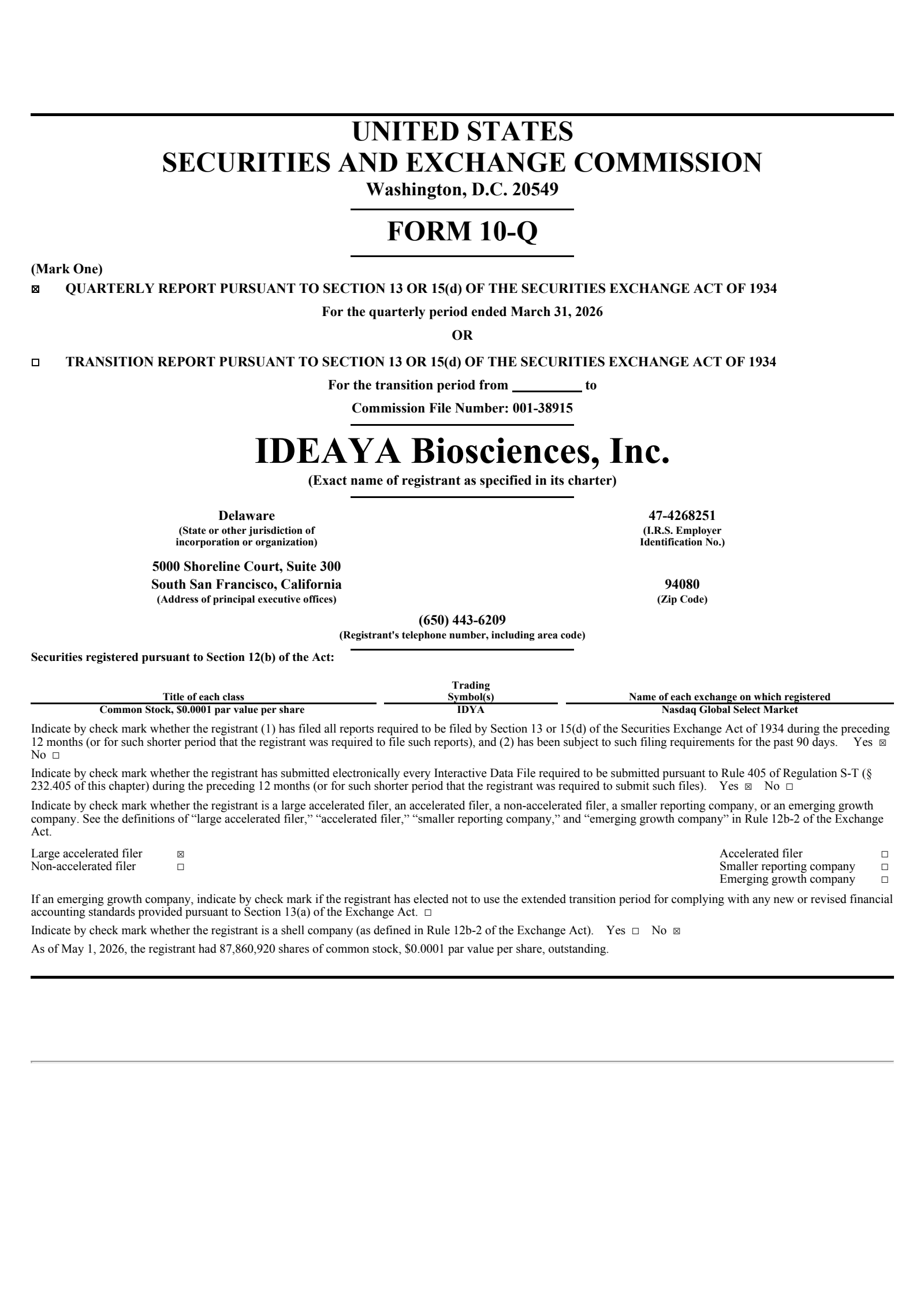 IDEAYA Biosciences' Q1 2026 Quarterly report