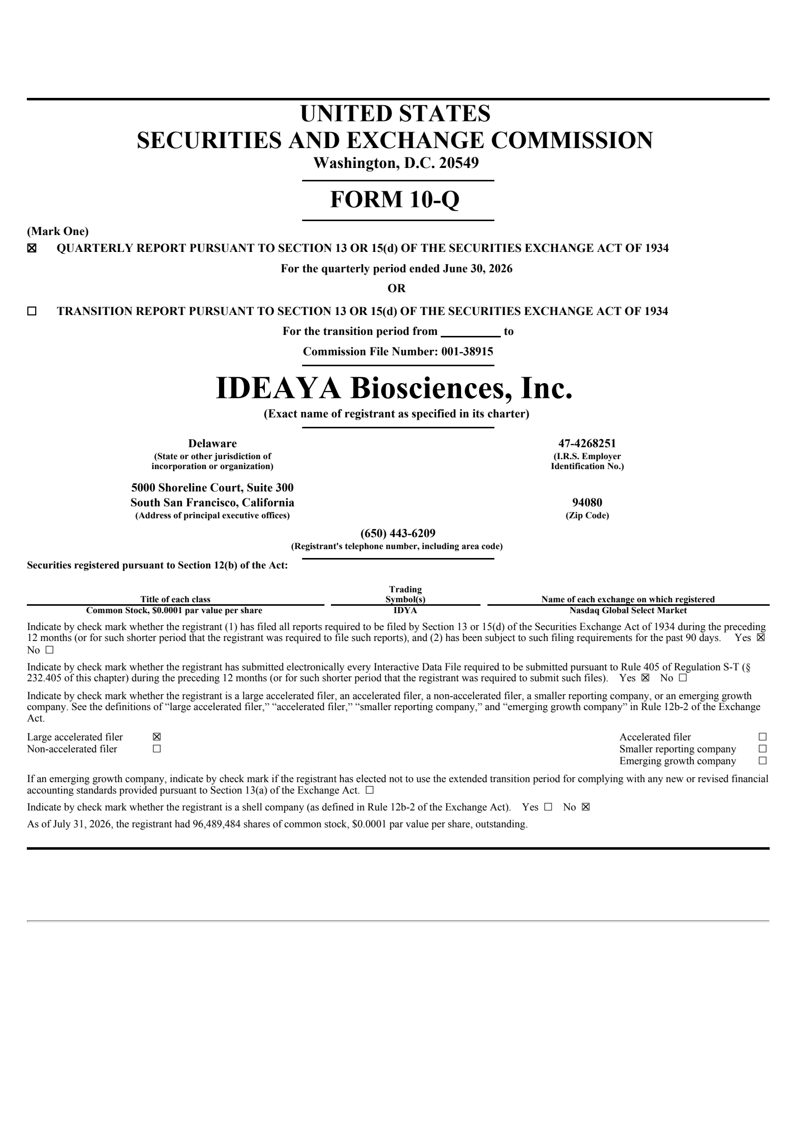 IDEAYA Biosciences' Q2 2026 Quarterly report