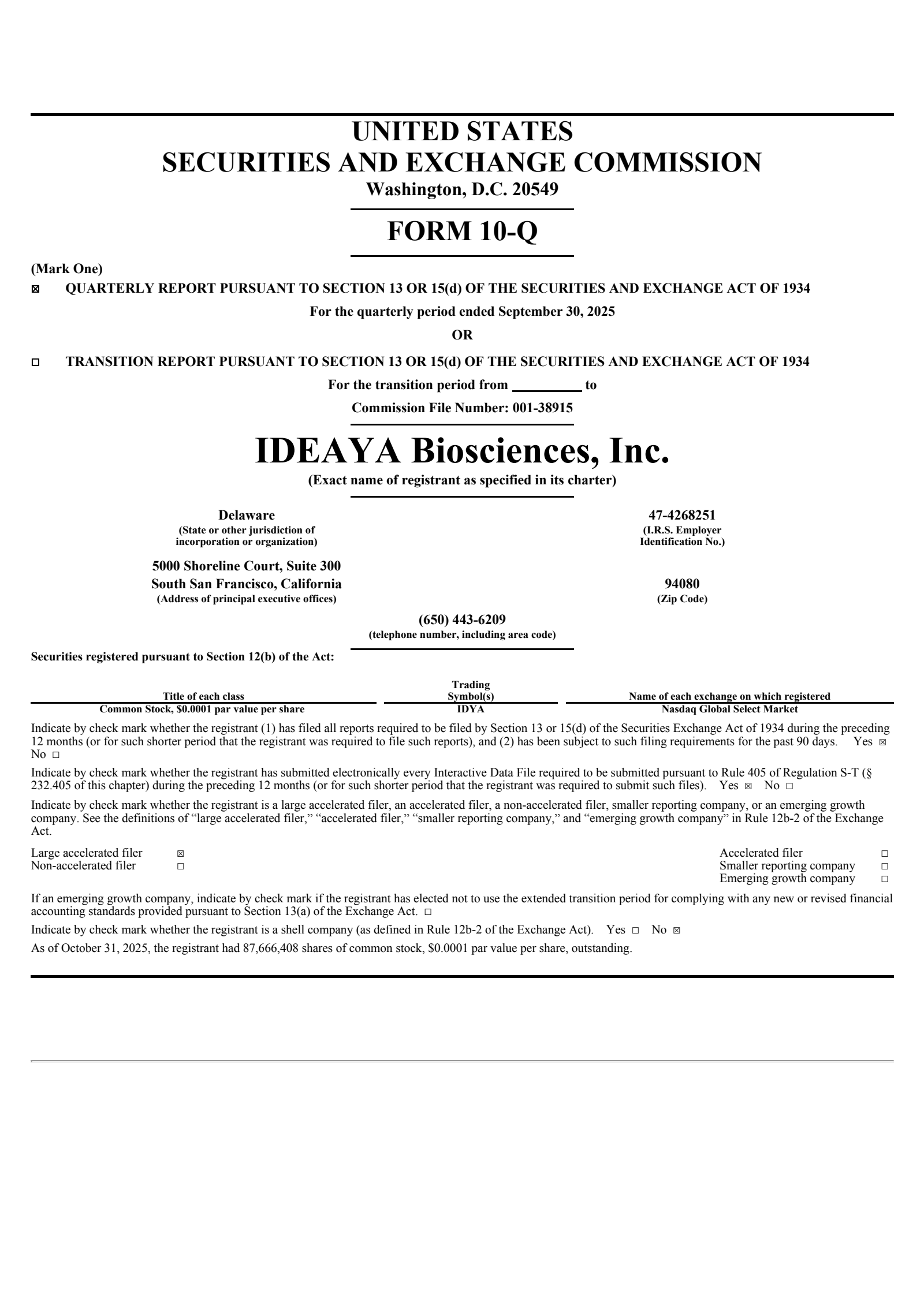IDEAYA Biosciences' Q3 2025 Quarterly Report