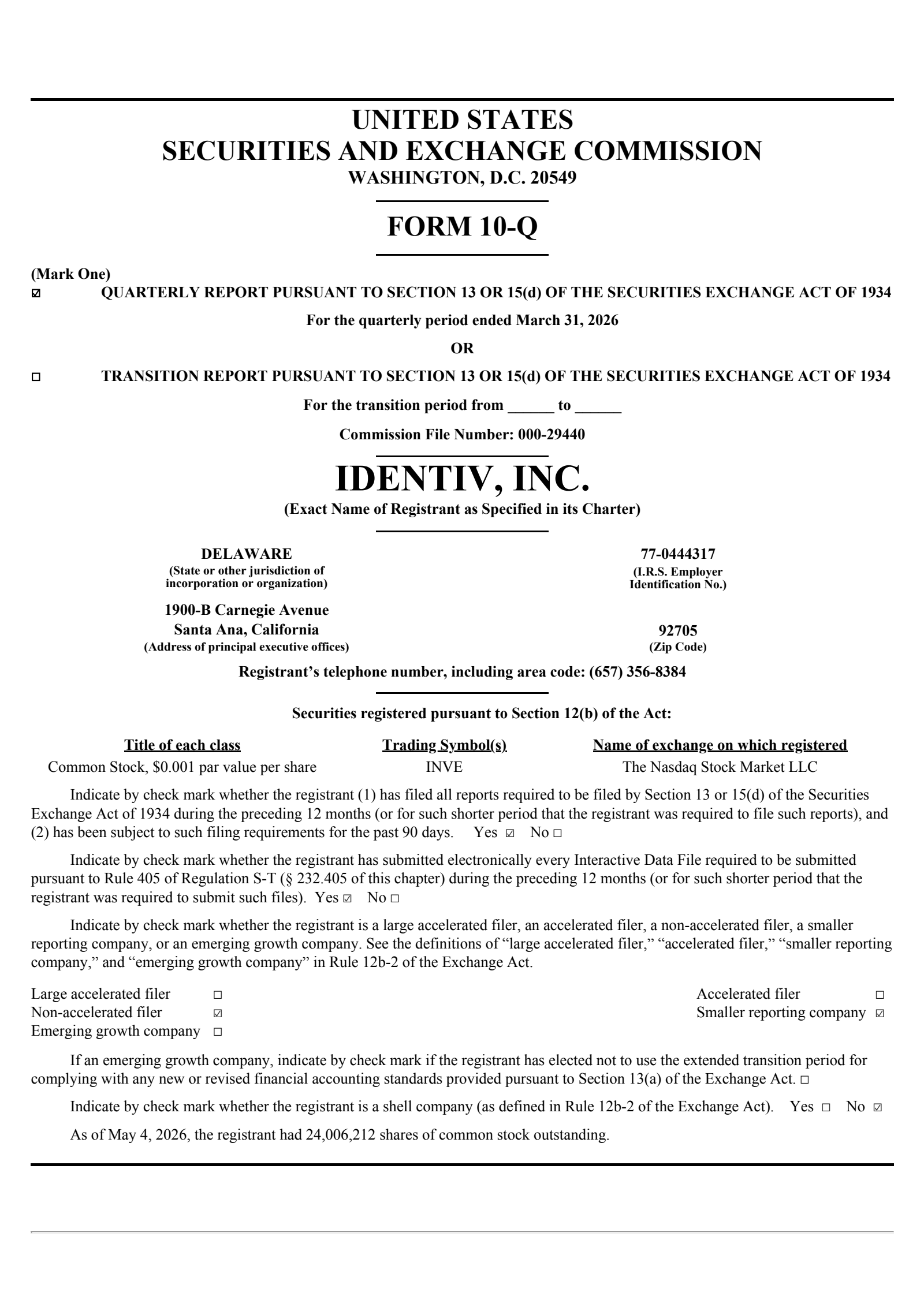 Identiv's Q1 2026 Quarterly report