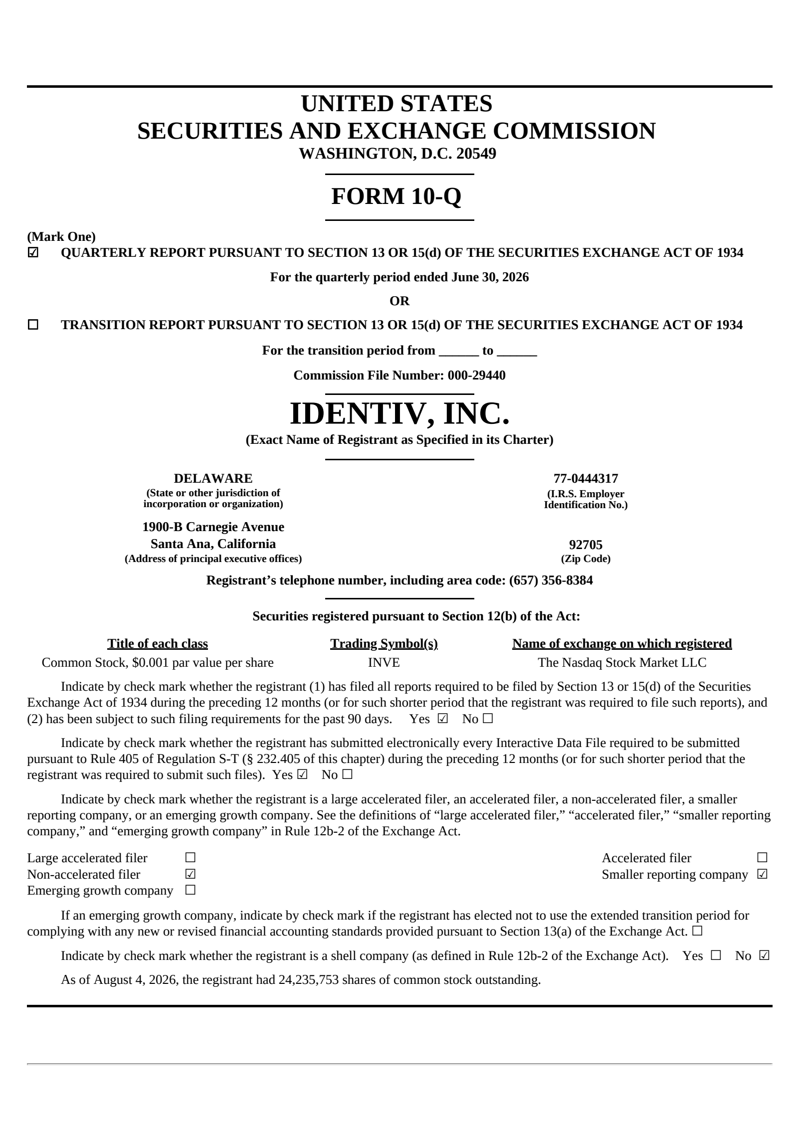 Identiv's Q2 2026 Quarterly report