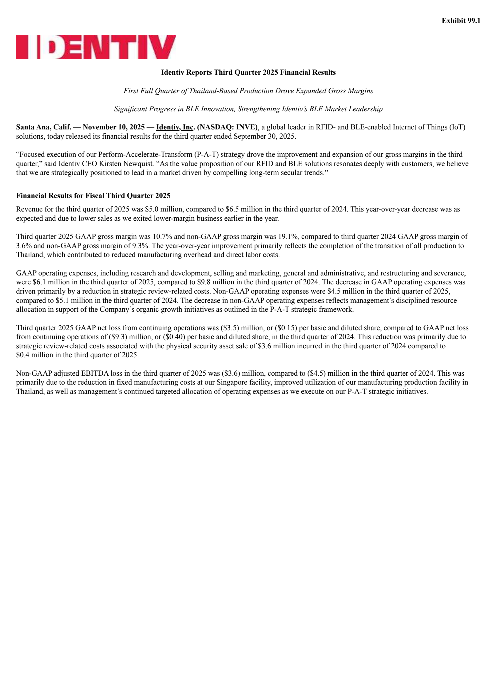 Identiv's Q3 2025 Earnings Release