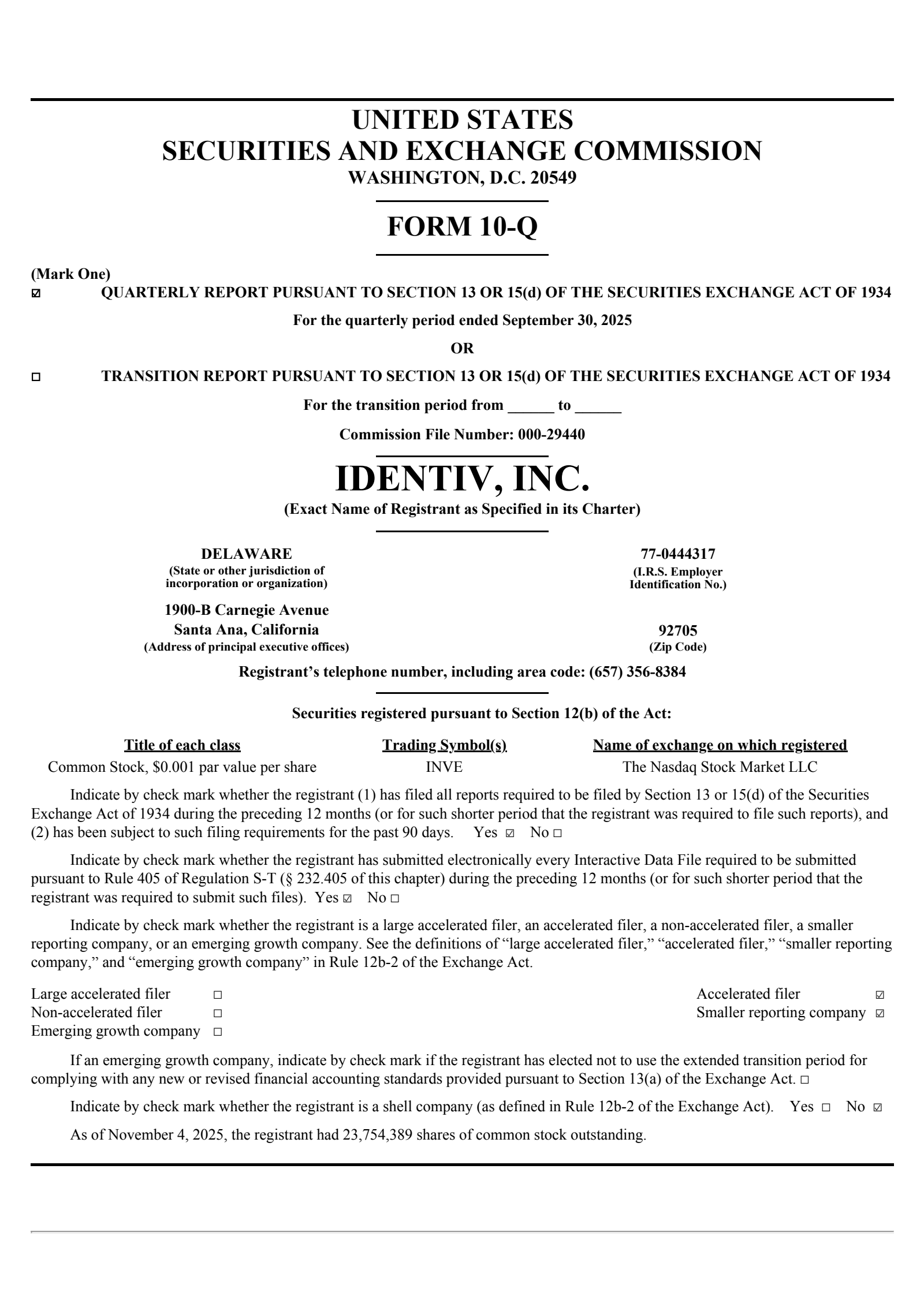 Identiv's Q3 2025 Quarterly Report