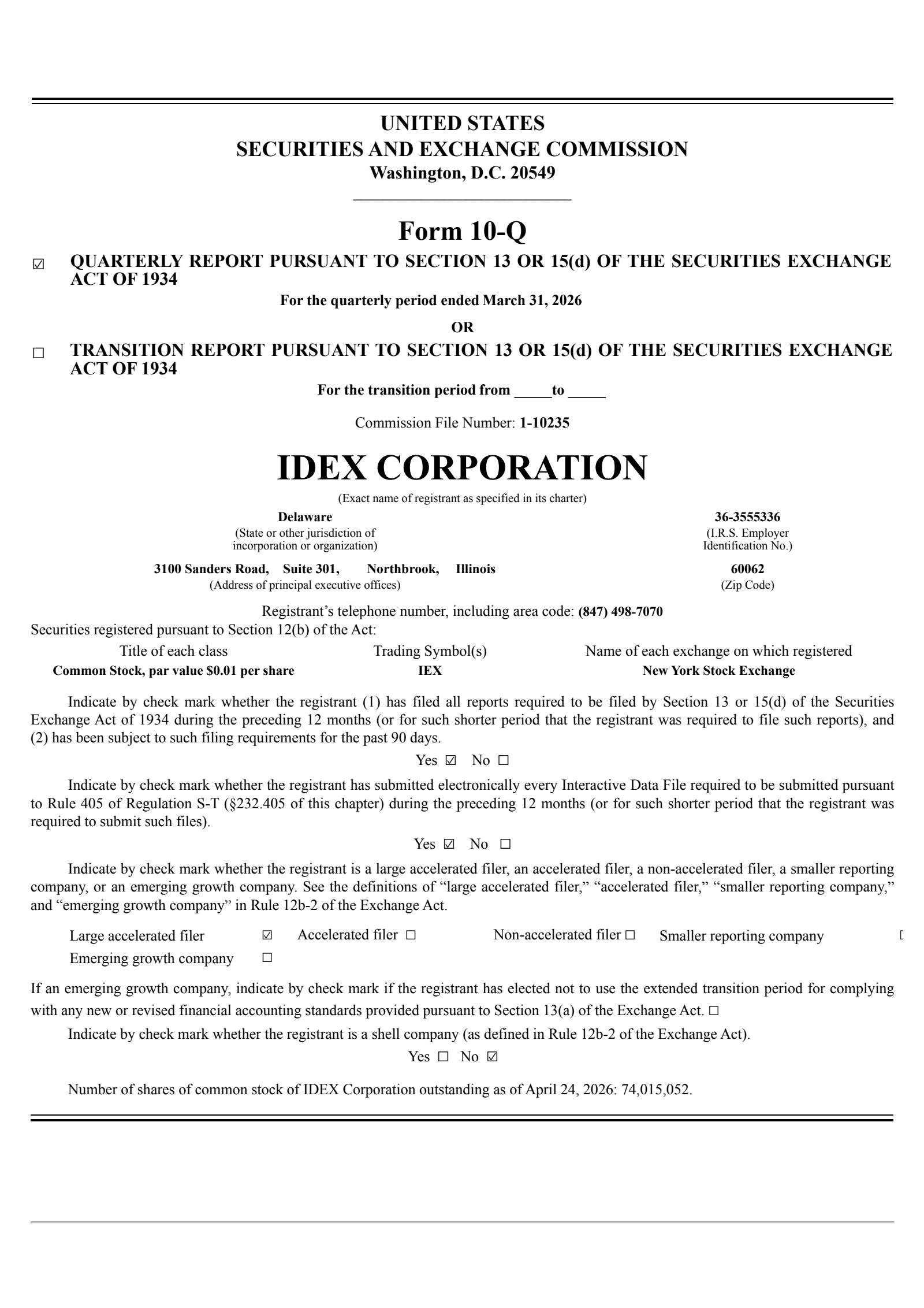 IDEX's Q1 2026 Quarterly report