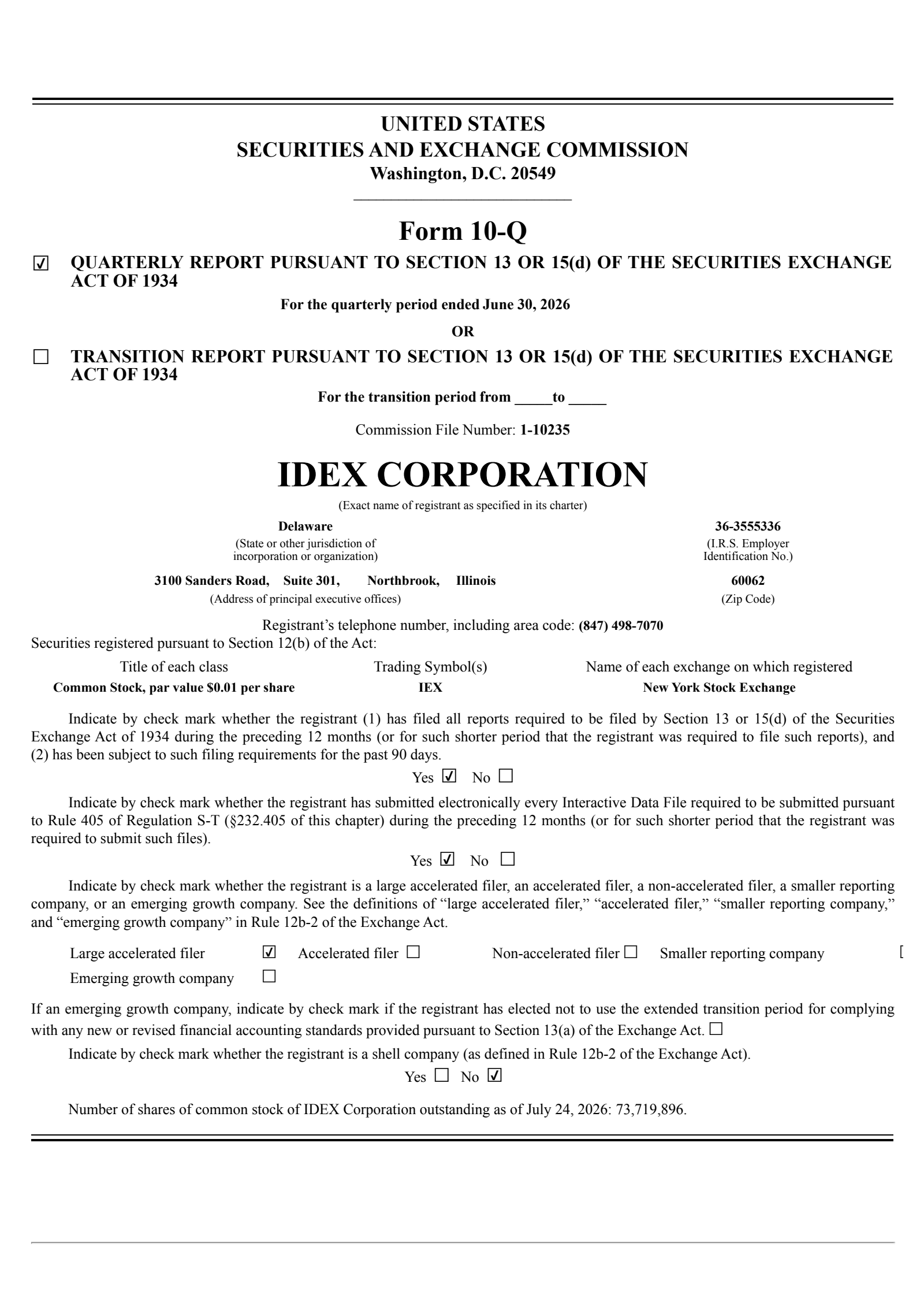 IDEX's Q2 2026 Quarterly report