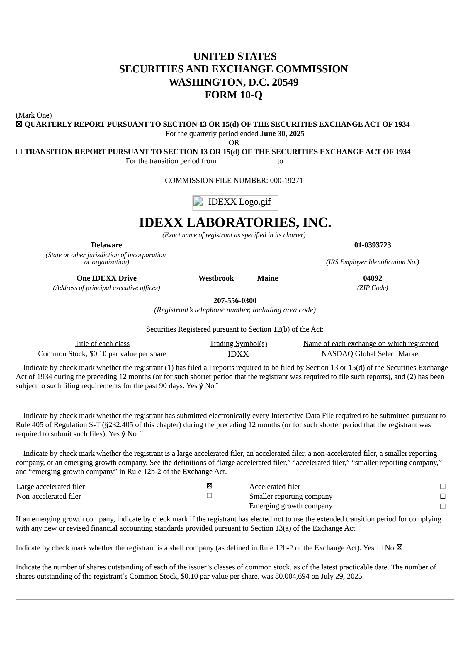 IDEXX Laboratories' Q2 2025 Quarterly report