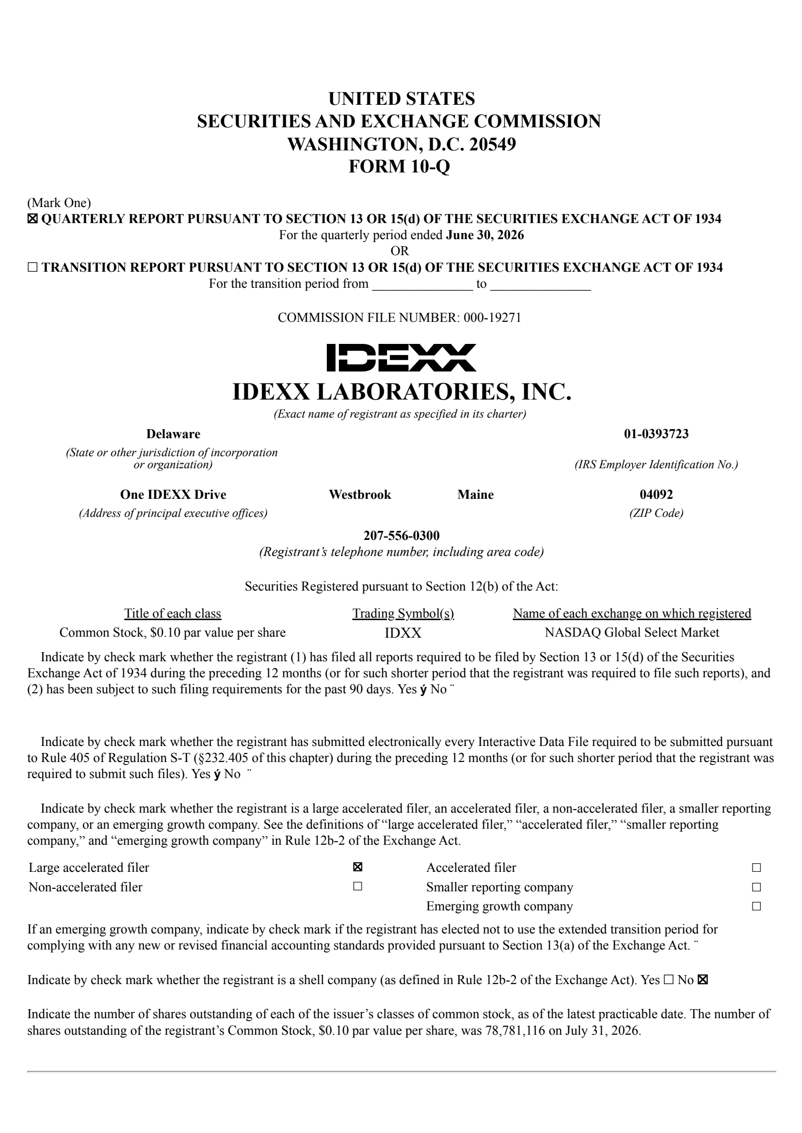 IDEXX Laboratories' Q2 2026 Quarterly report
