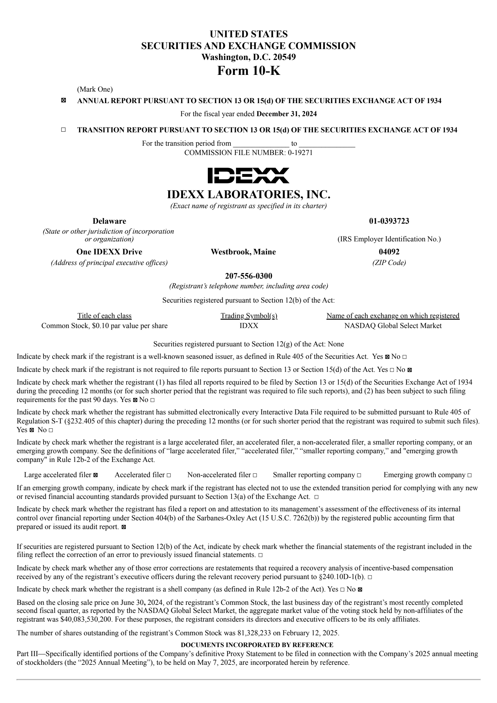 IDEXX Laboratories' Q4 2024 Annual report
