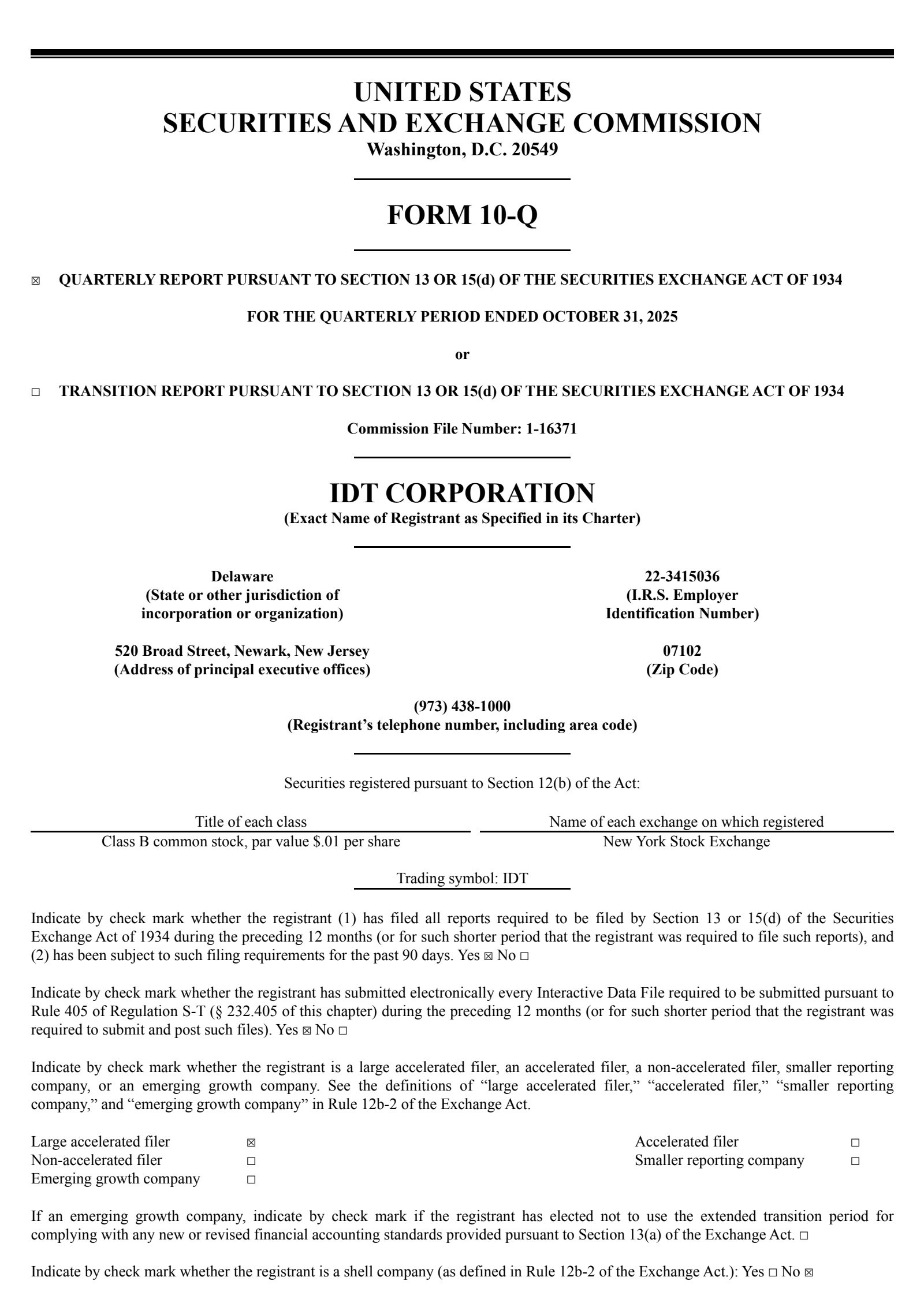 IDT's Q1 2026 Quarterly Report