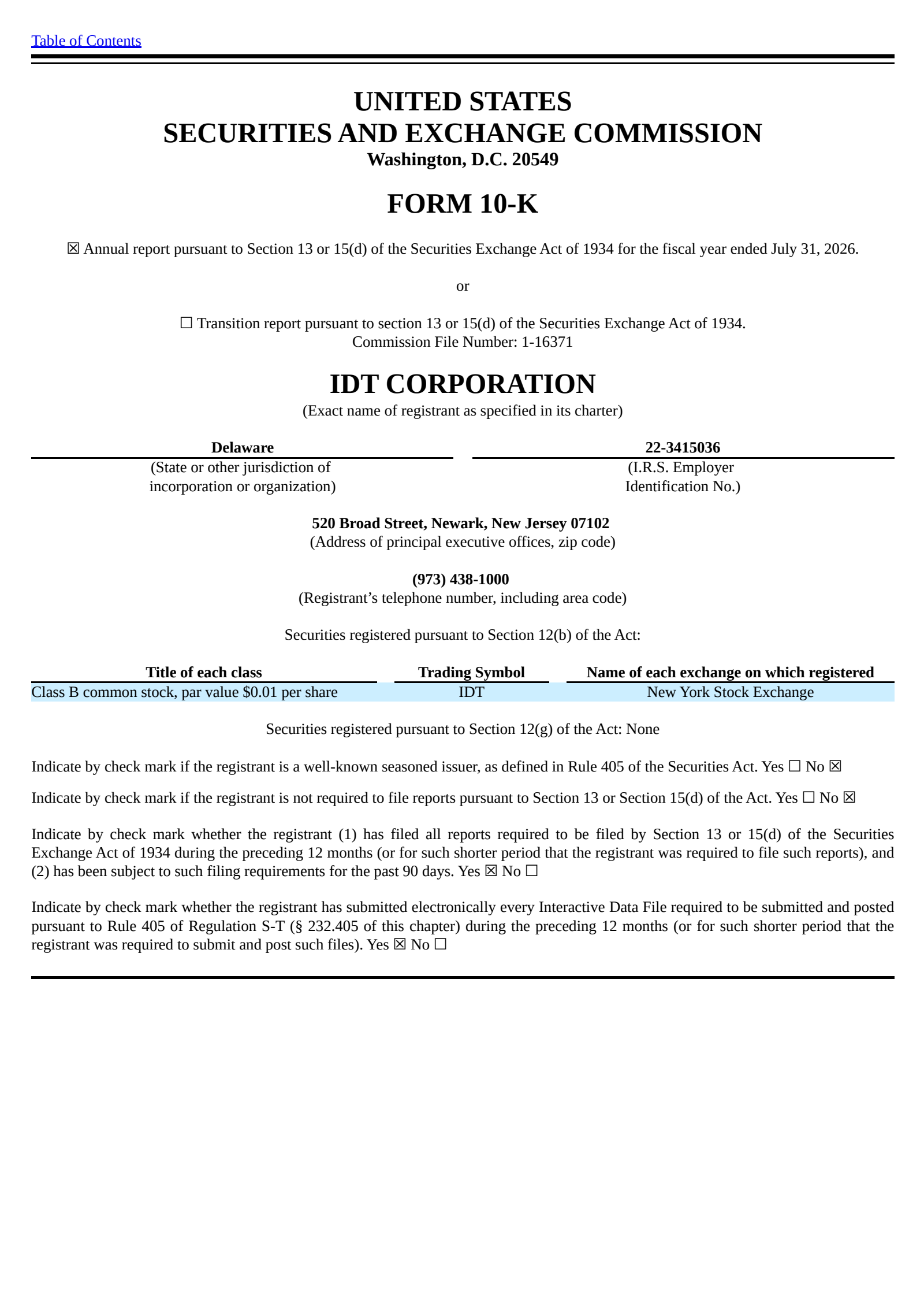 IDT's Q4 2026 Annual report