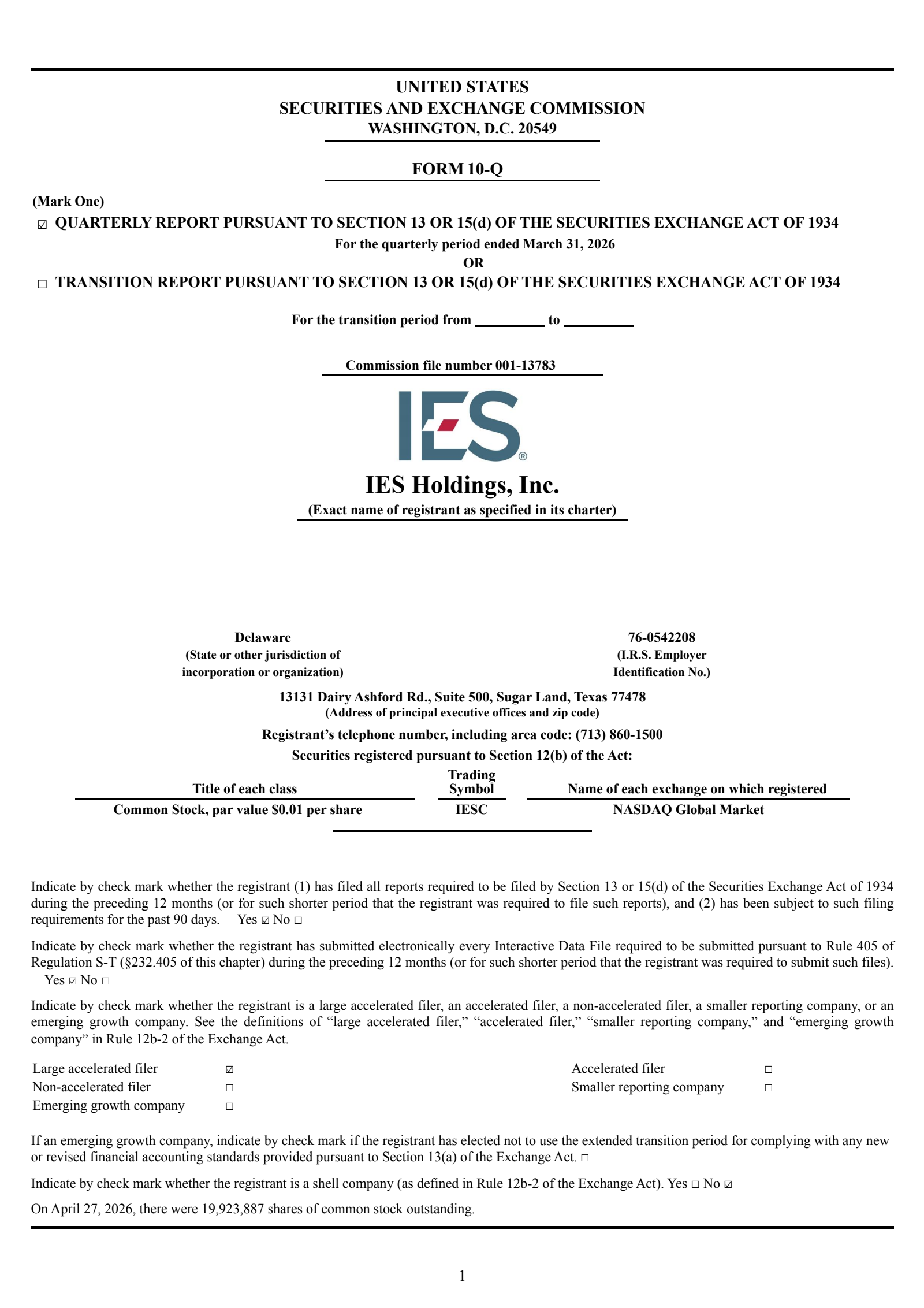 IES's Q2 2026 Quarterly report