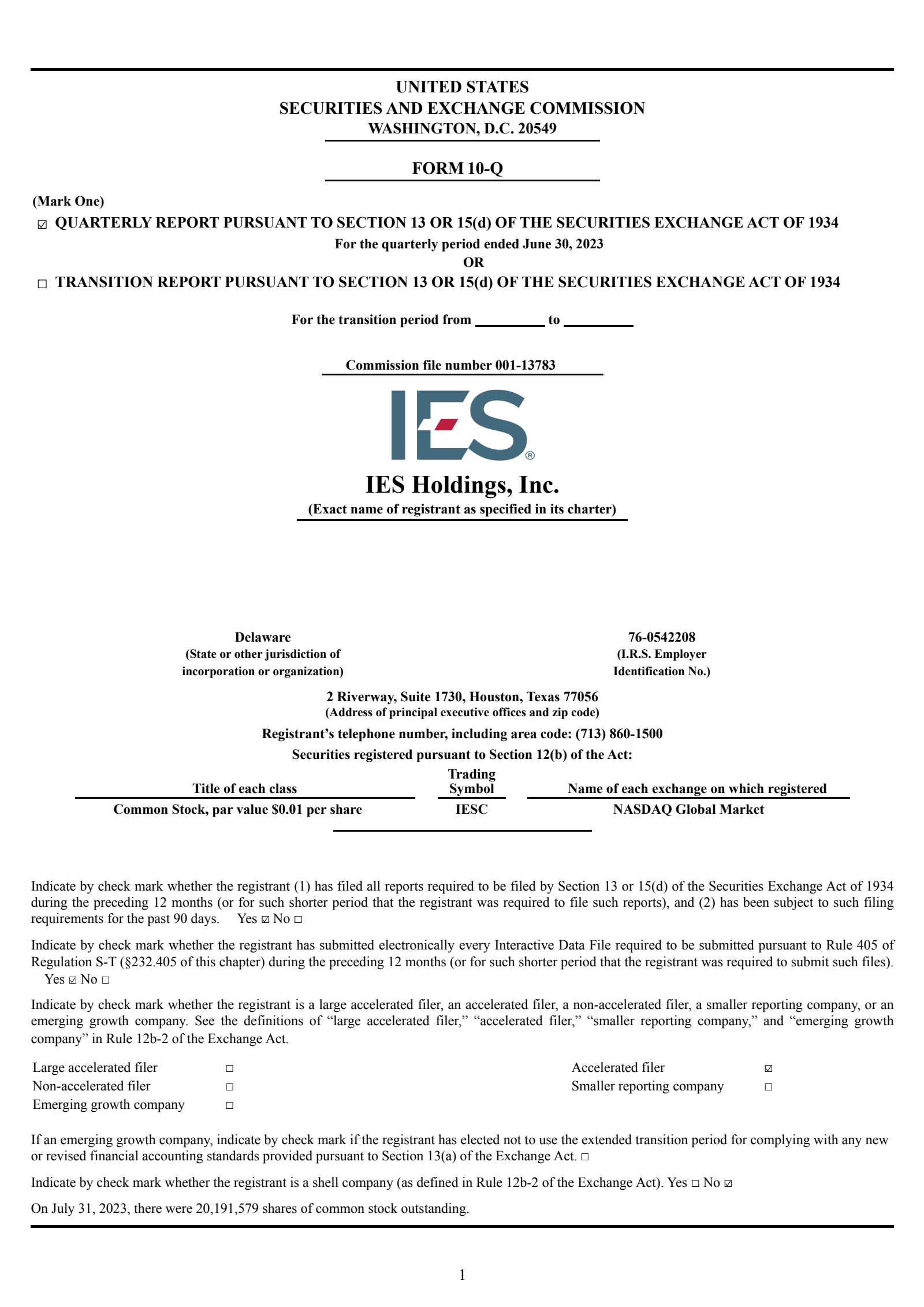 IES's Q3 2023 Quarterly report