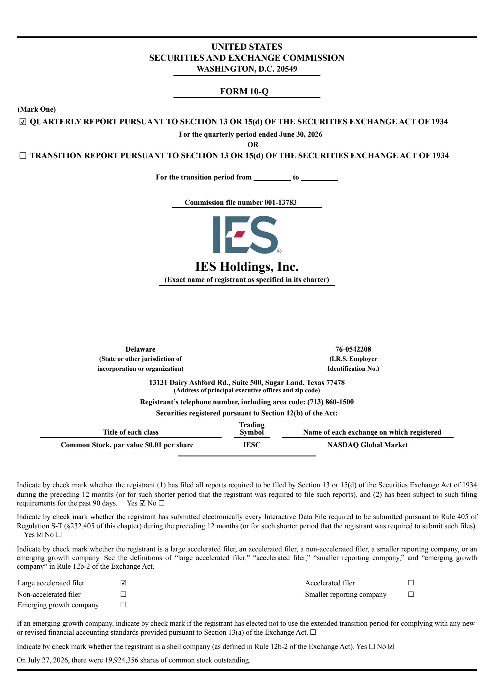 IES's Q3 2026 Quarterly report